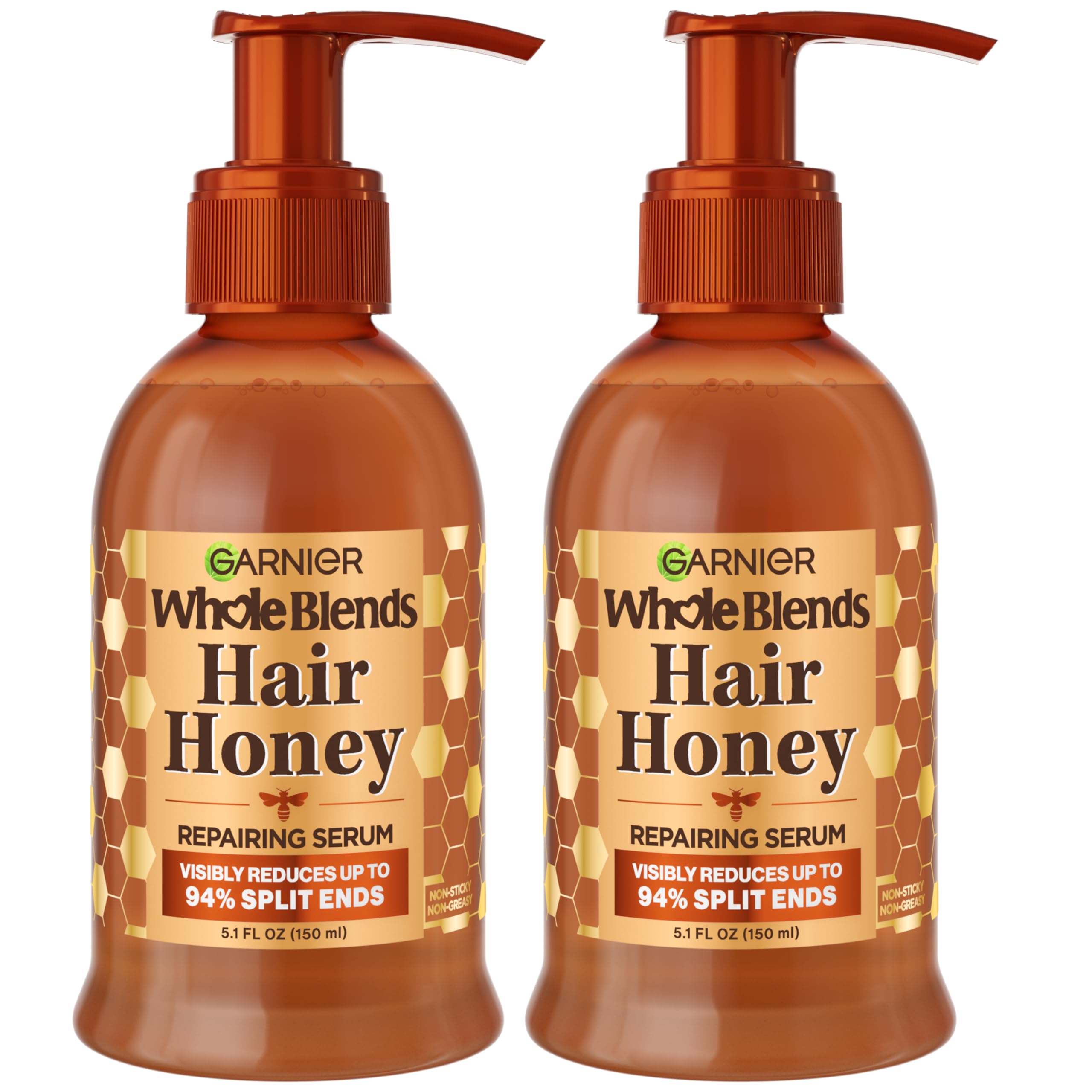 Garnier Whole Blends Honey Treasures Hair Honey Repairing Serum for Long, Damaged Hair, 5.1 Fl Oz, 2-Count (Packaging May Vary)