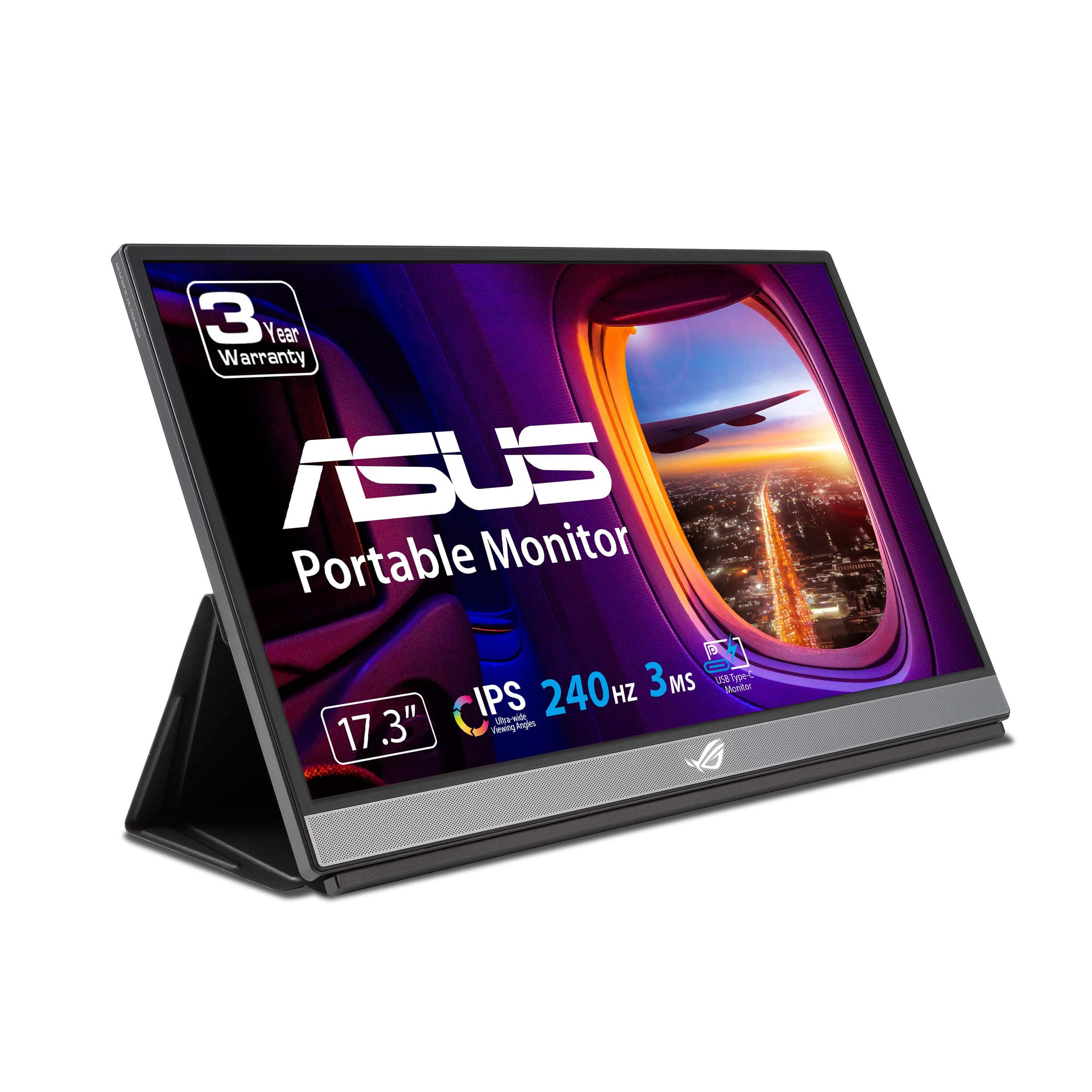 ASUS ROG Strix 17.3" 1080P Portable Gaming Monitor (XG17AHPE) - Full HD, IPS, 240Hz, 3ms, Adaptive-Sync, Smart Case, Ultra-slim, USB-C Power Delivery, Micro HDMI, For Laptop, PC, Phone, Console