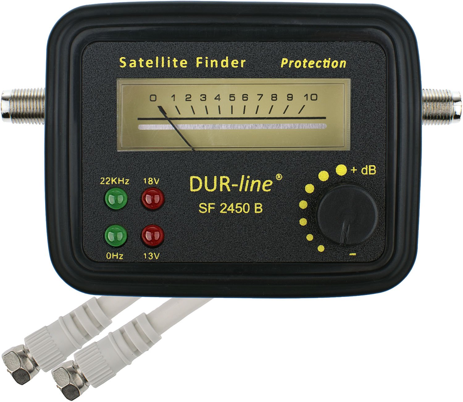 DUR-line® SF 2450 B - Satfinder - Meter with Rubber Protective Case for Exact Adjustment of Your Digital Satellite Antenna - High Sensitivity - Includes F-Cable and Great Instructions