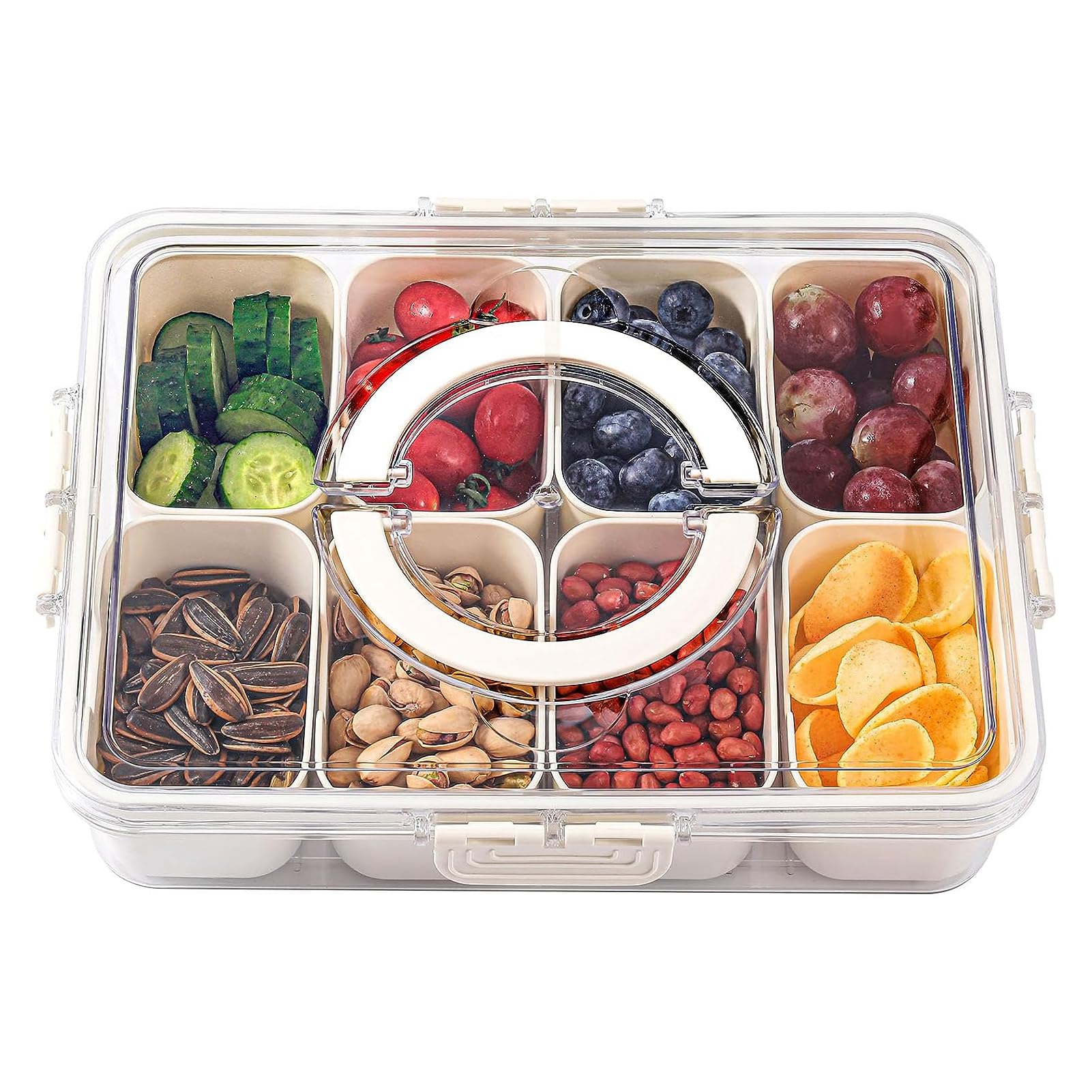 U-HOOME Divided Snack Serving Tray with Lid and Handle - Snackle Box Charcuterie Container for Snack Platters,Snack Fruit Tray for Candy, Fruits, Nuts, Candy Snack Party Appetizer Tray Food Storage