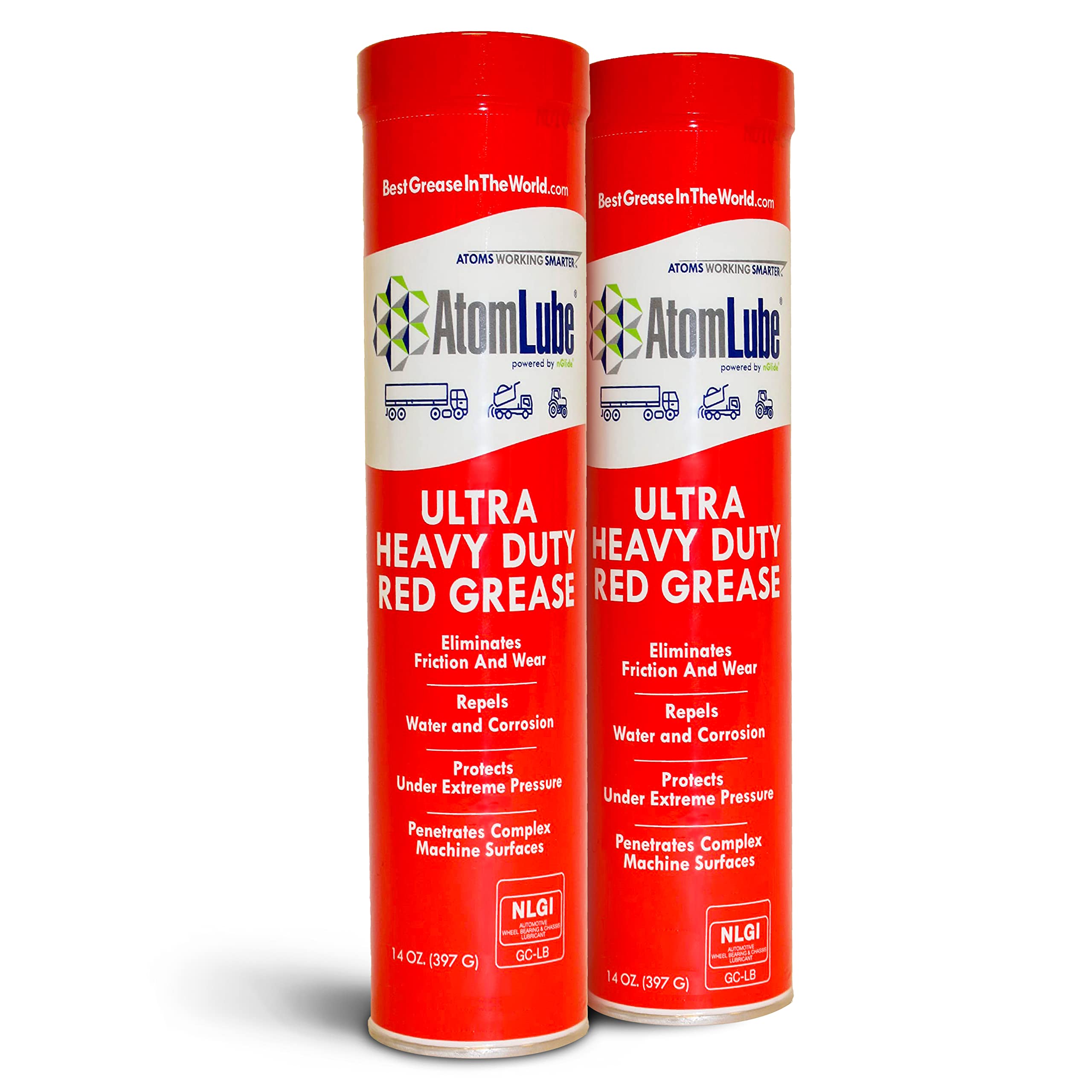 Ultra Heavy Duty Red Grease, 2-Pack of 14 Oz. Tubes| Waterproof Lubricant & High Temp Grease| Wheel Bearing Grease for Semi Truck Accessories