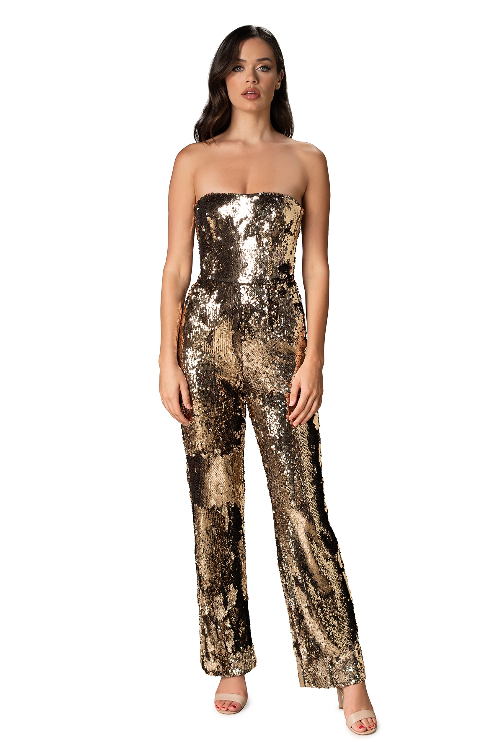 Dress the Population Womens Andy Strapless Sequin Wide Leg JumpsuitJumpsuit