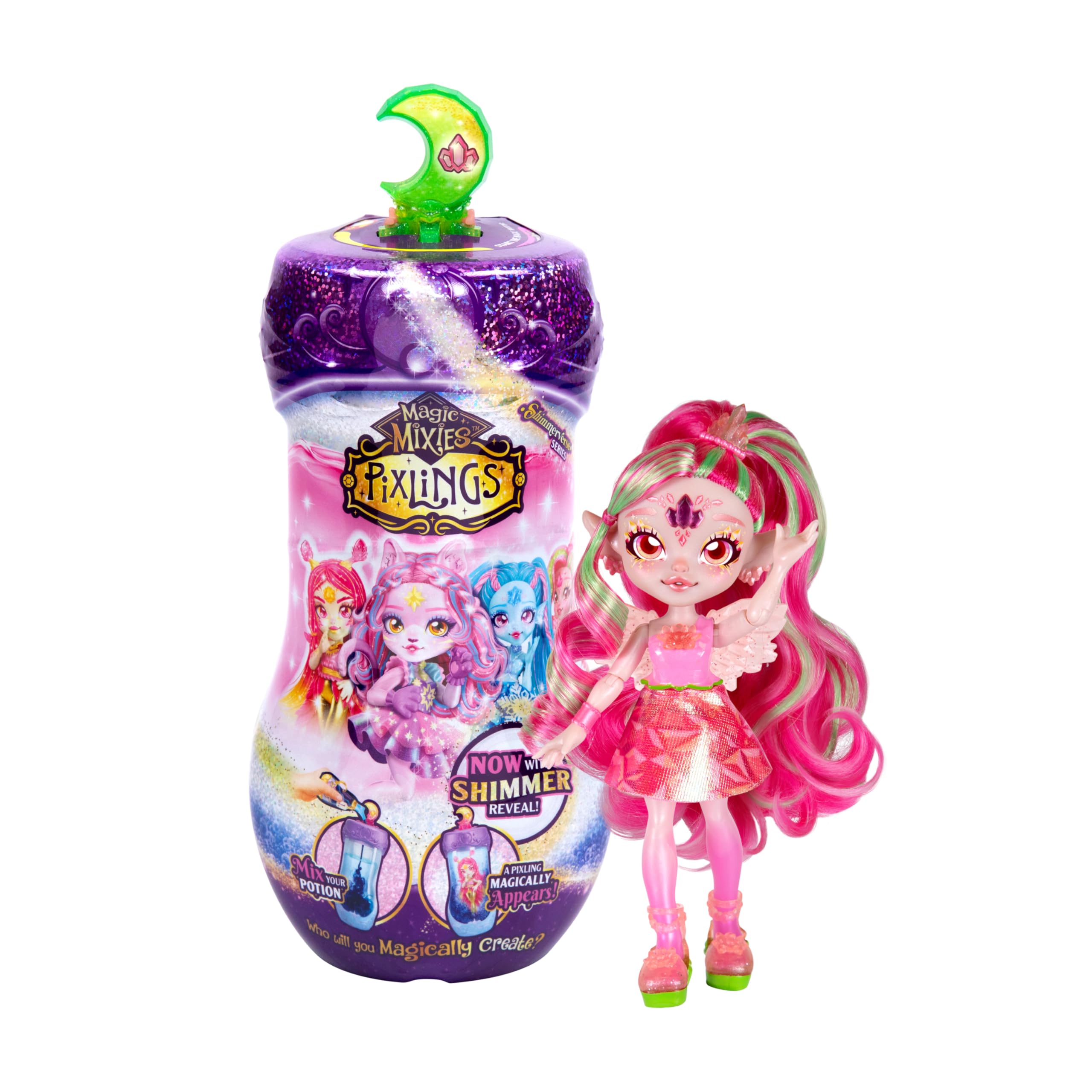 Magic MixiesPixlings Shimmerverse Series, Create & Mix Magic Potion to Magically Reveal Faye The Fairy Pixling, This Beautiful 6.5" Shimmerverse Pixling Fashion Doll Appears Inside The Potion Bottle