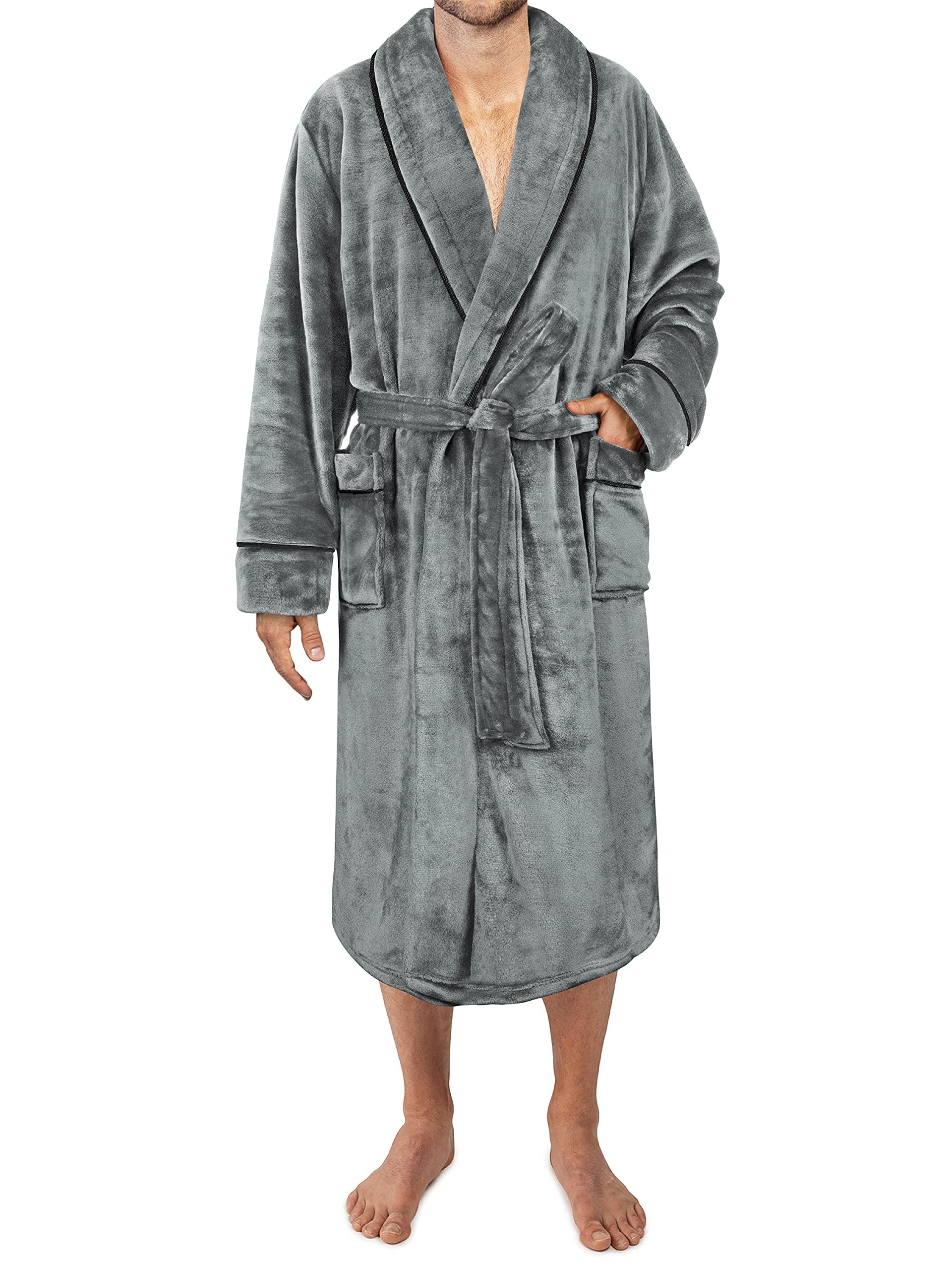 PAVILIA Mens Fleece Robe | Soft Warm Bathrobe for Men Plush Spa Robe with Piping