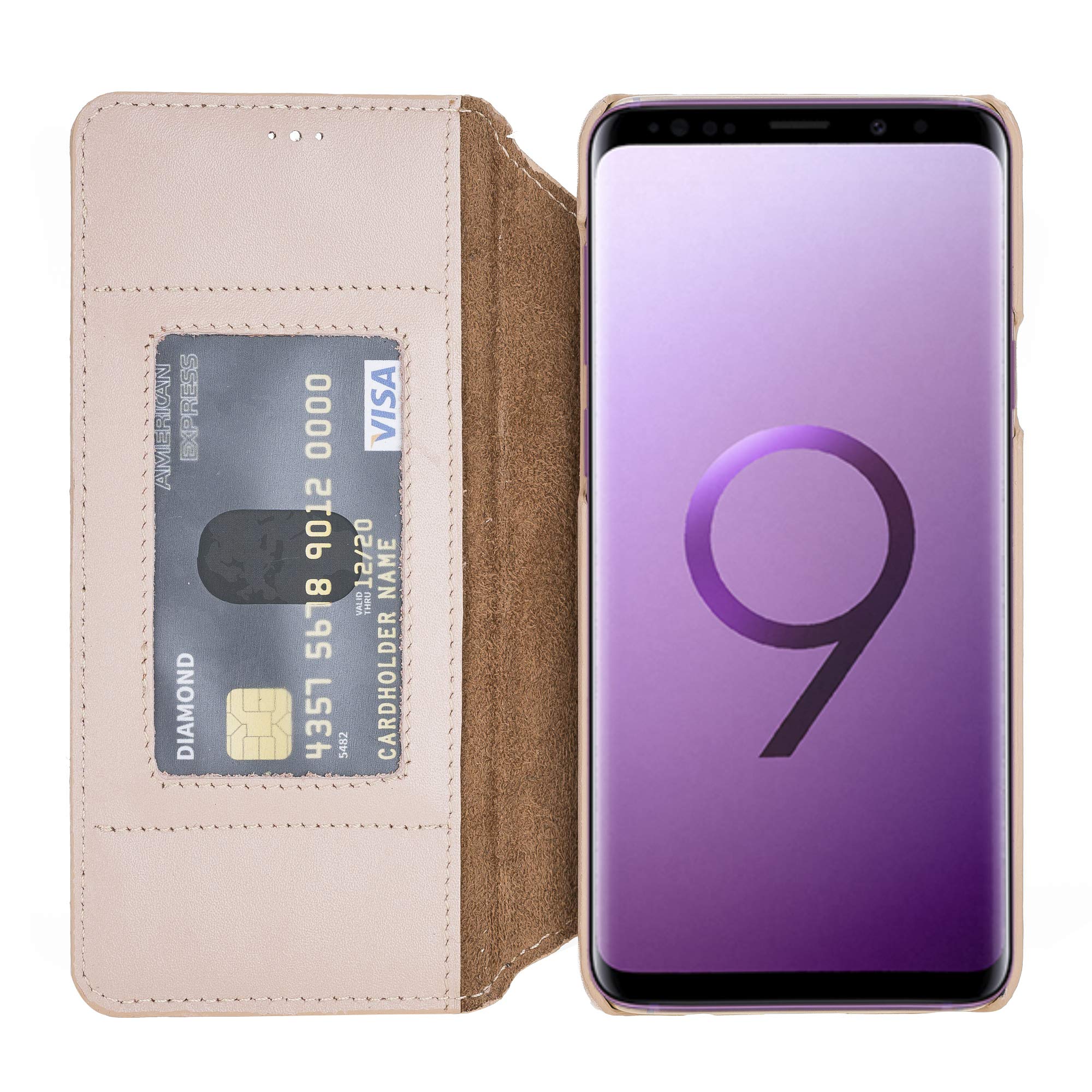 Venito Venice RFID Blocking Leather Wallet Stand Case Compatible with Samsung Galaxy S9 (Nude Pink)