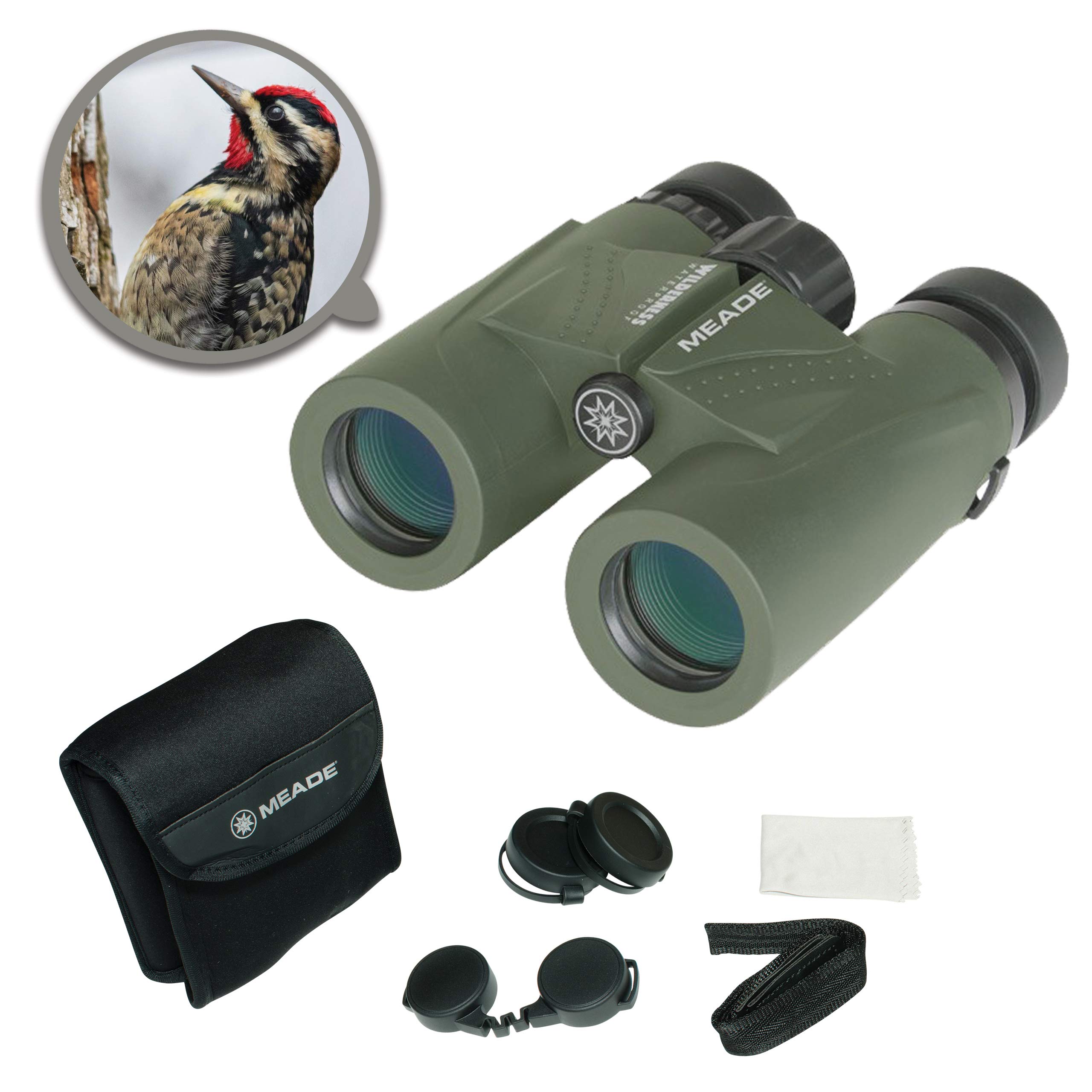 MeadeInstruments – Wilderness 8x32 Waterproof Compact Lightweight Outdoor Bird Watching Sightseeing Sports Concerts Travel HD Binoculars for Adults – Multi-Coated BaK-4 Prisms – With Carrying Bag