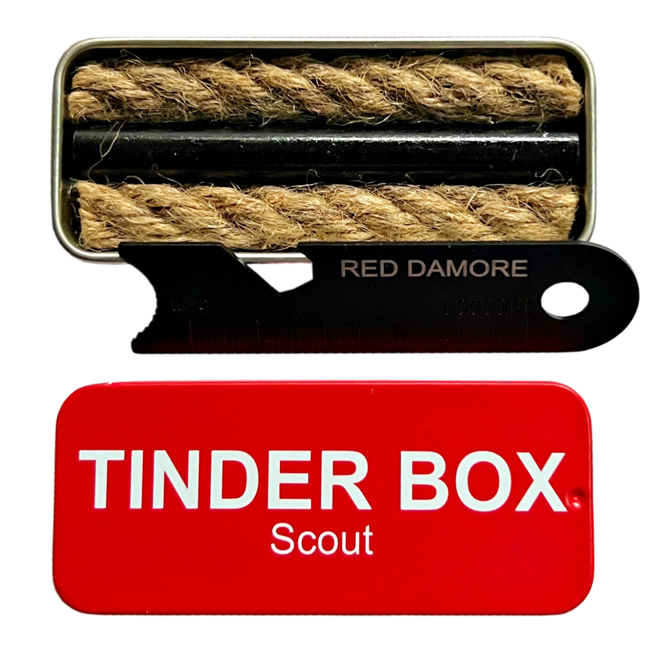 RED DAMORE - Tinderbox Scout - Fire Starter Kit, Ferro Rod, Fire Steel, Fire Striker, Camping, EDC, Bushcraft