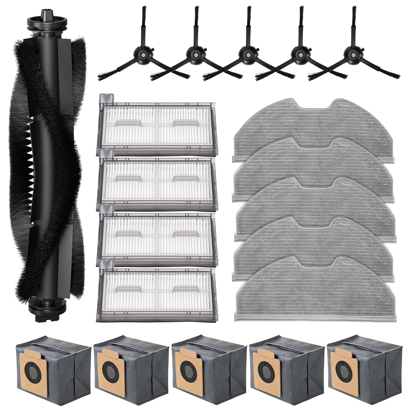 WYWY.Wide20PCS Parts Compatible with eufy X8 Pro/ X8 Pro SES Robot Vacuums Replacement Parts, 5 Dust Bags, 5 Mop Cloth Pads, 5 Side Brushes, 4 HEPA Filters, 1 Main Brush, X8 Pro Accessories Kits