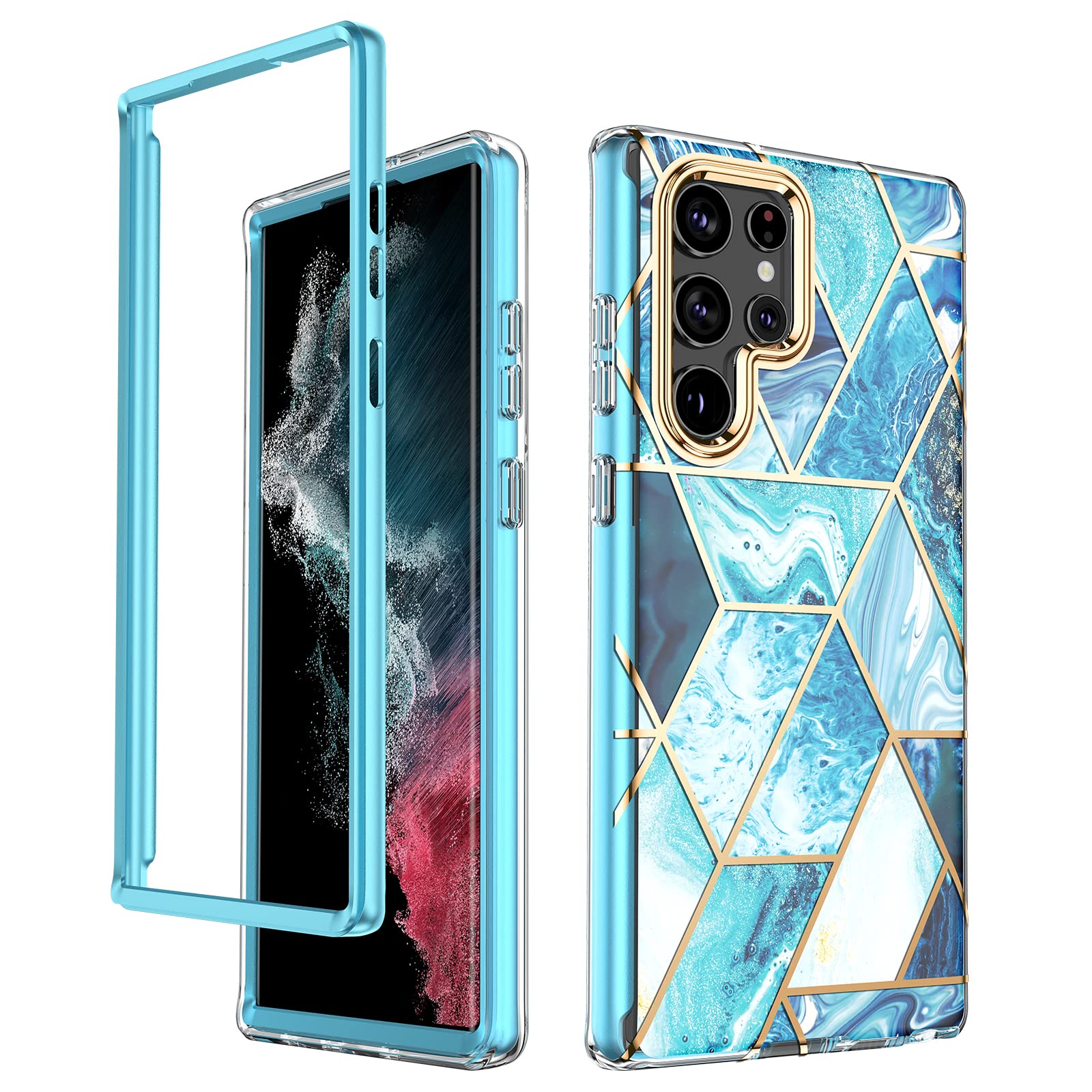 GOLINKMarble Case for 6.8" Samsung Galaxy S22 Ultra 5G (2022 Release), Slim Stylish Protective Shockproof Bumper Case(Without Built-in Screen Protector)-Blue