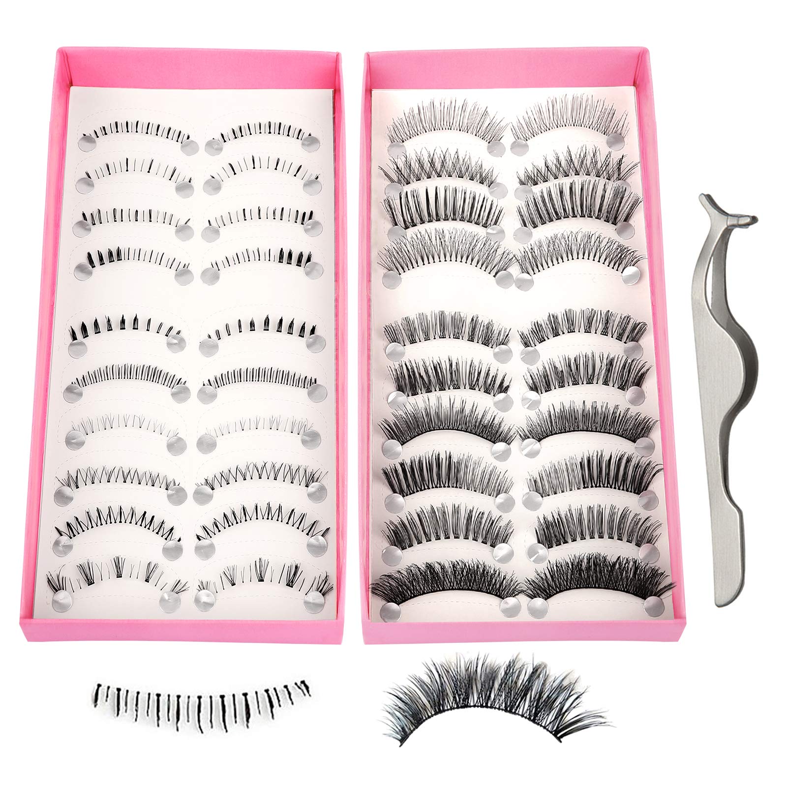 20 Pairs False Eyelashes, Top and Bottom Lashes Set, Wispy Mink Lashes Lower Lashes, Faux Mink Anime Lashes Reusable Lashes for Cosplay with Eyelash Applicator