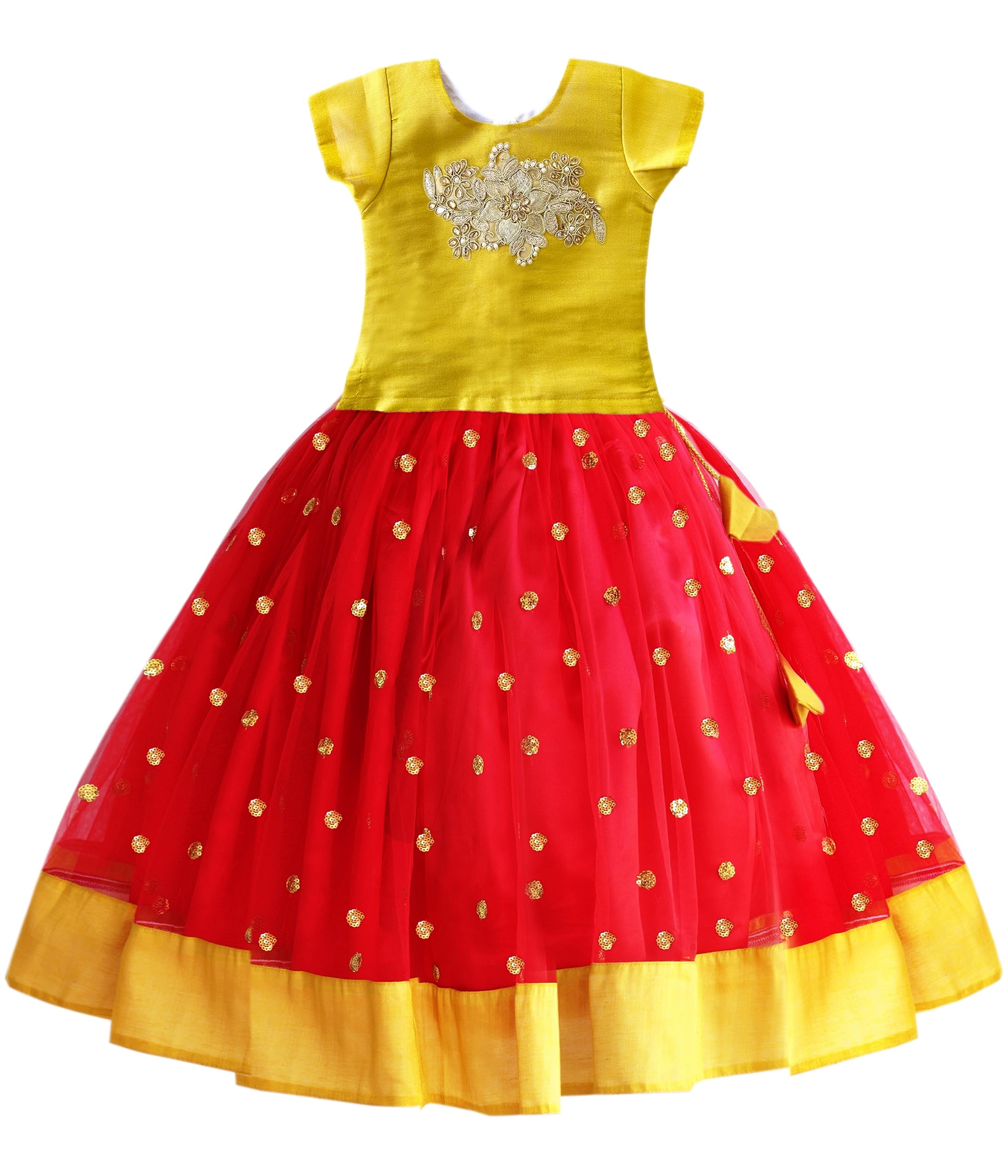 Stanwells Kids Girls Lehnga Choli Ruffle Pattern Dress Half Sleeves Readymade Hand Sequins Embroidery Ethnic Traditional Full Length South Indian Girl Lehnga Choli