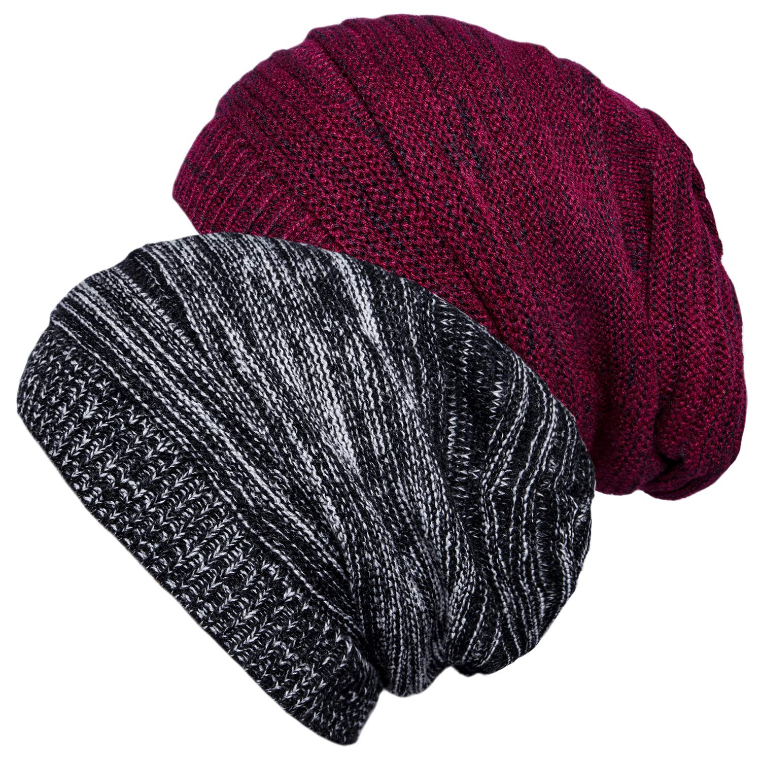 Senker Fashion2 Pack Winter Slouchy Beanie Hat for Women & Men, Knit Soft Cozy Oversized Warm Hats