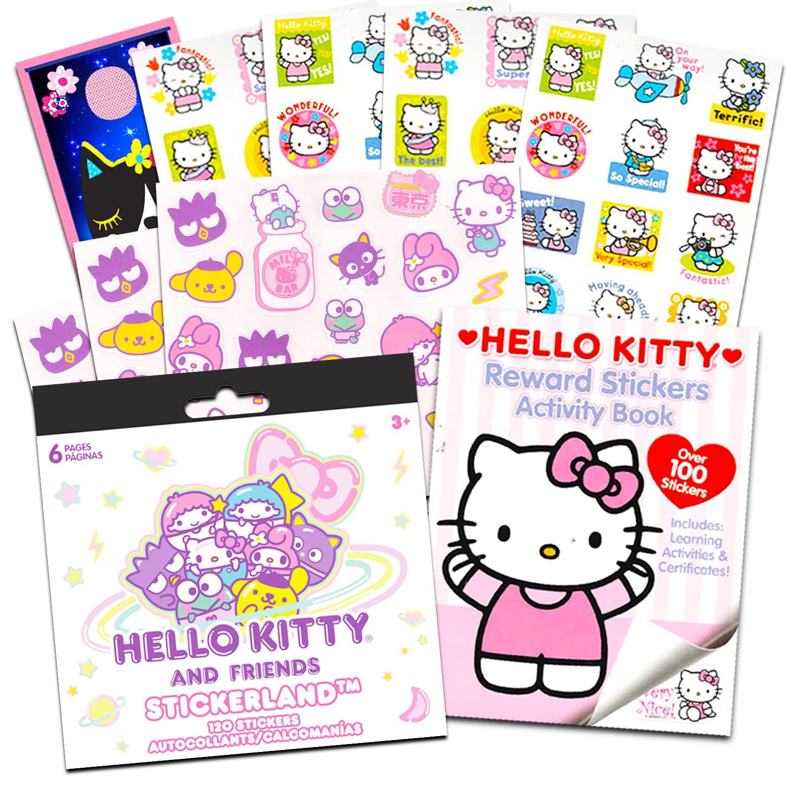 Hello Sanrio Kitty Sticker Books for Kids, Adults Super Set ~ 3 Pc Bundle with Over 200 Hello Kitty Stickers and More (10 Sticker Sheets Hello Kitty Party Favors)