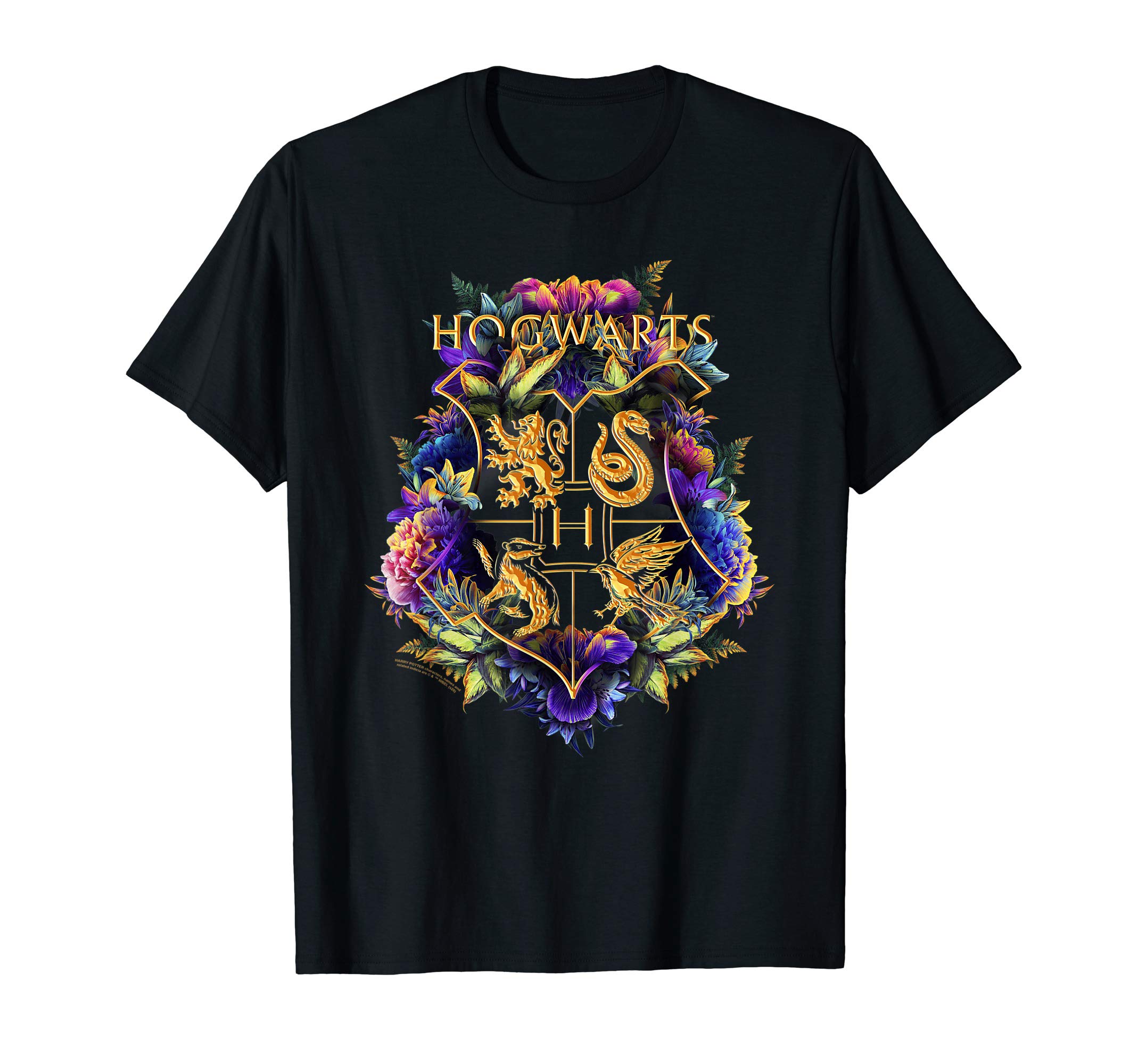 Harry PotterHogwarts Multi-Colored Floral Crest Long Sleeve T-Shirt