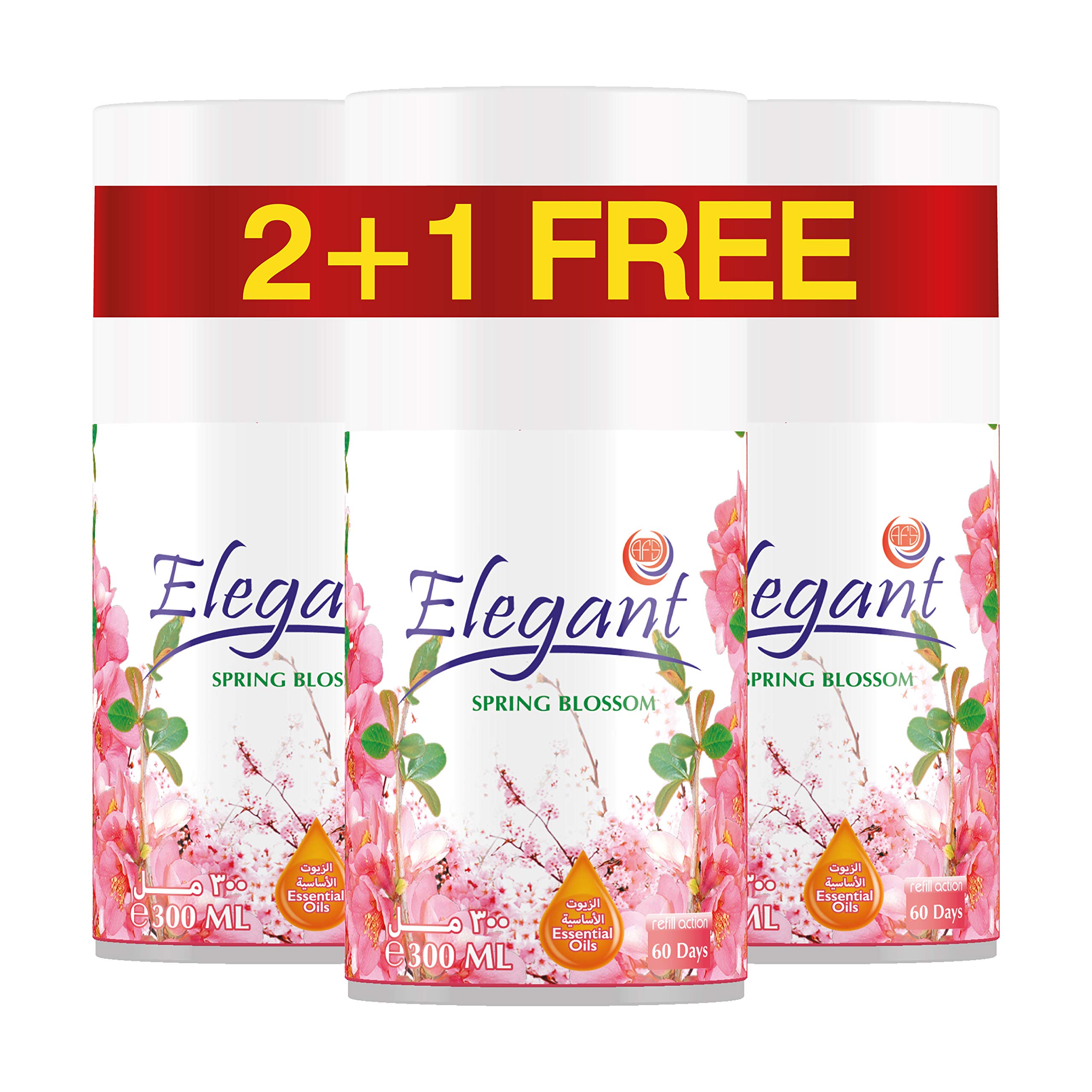 AFS ElegantElegant Automatic Spray – Fragrance: Spring Blossom – 3-Pack – Size: 300ML| Air Freshener Spray REFILLS| Odour Neutraliser for Bathroom, Offices & Home| Perfumed Spray For Dispenser, ESSENTIAL OILS