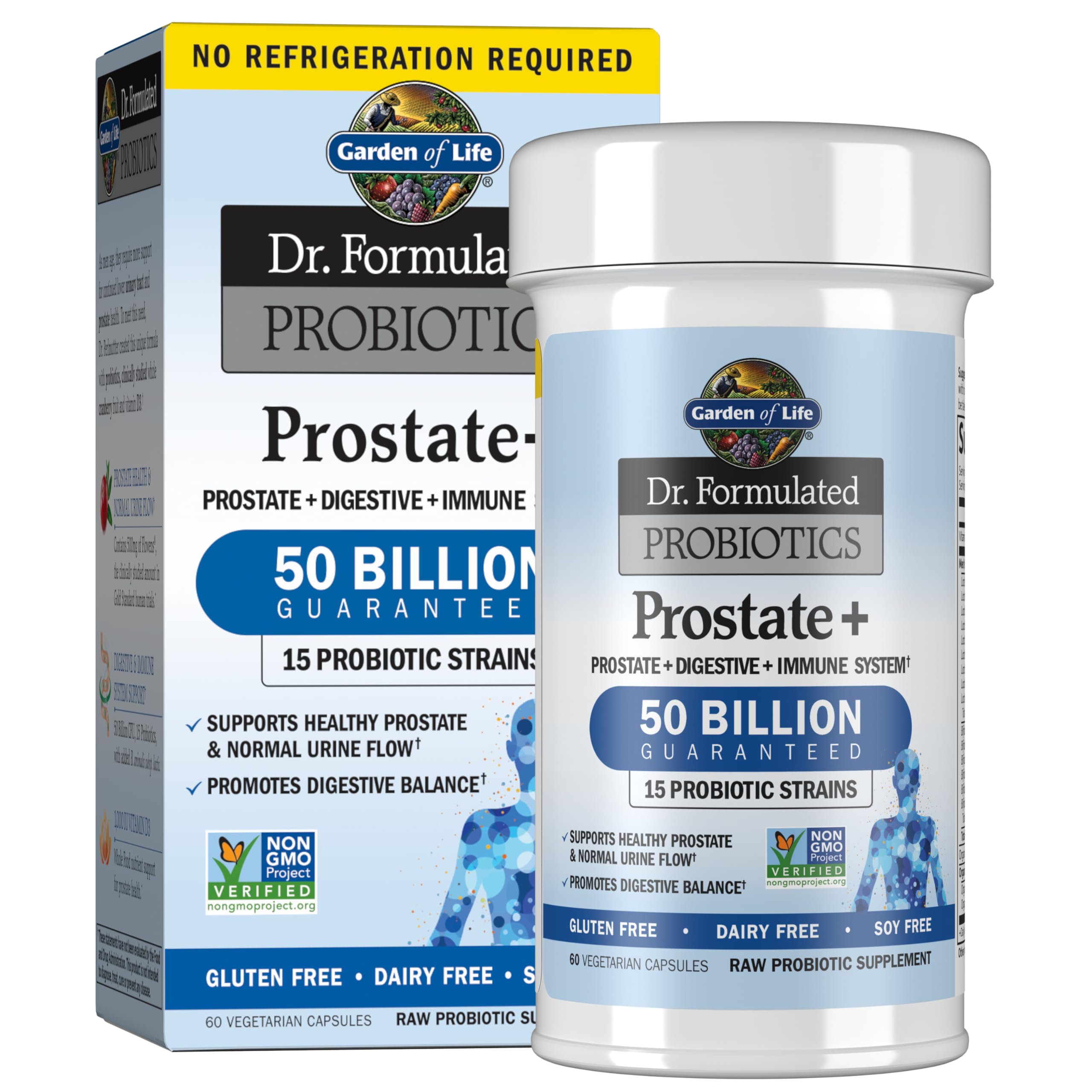 Garden of LifeDr. Formulated Probiotics Prostate+ - AcidophilUS And Probiotic Supports Healthy Prostate And Digestive Balance - Gluten, Dairy, And Soy-Free - 60 Vegetarian Capsules