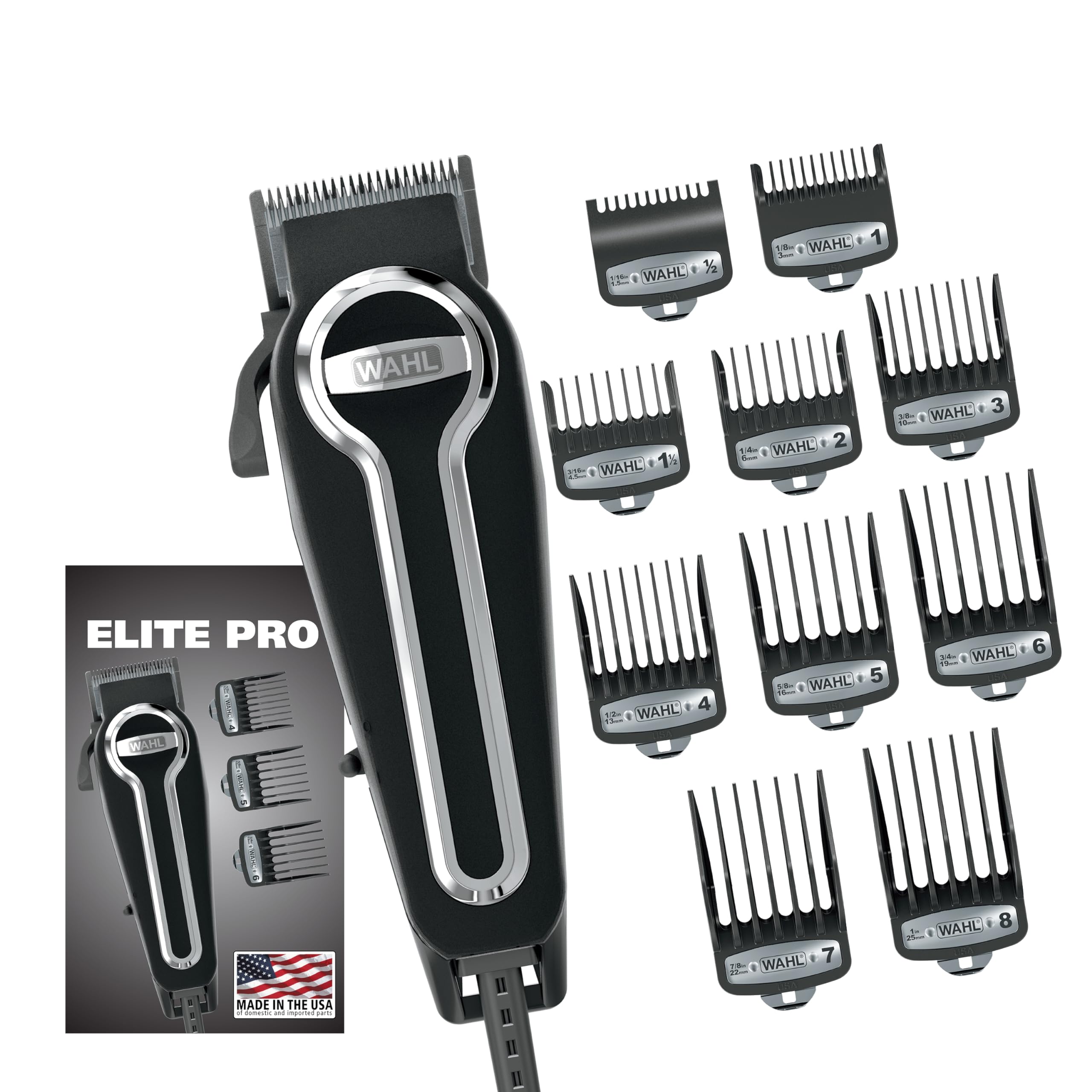 WahlUSA Elite Pro High-Performance Corded Home Haircut & Grooming Kit for Men – Electric Hair Clipper – Model 79602M