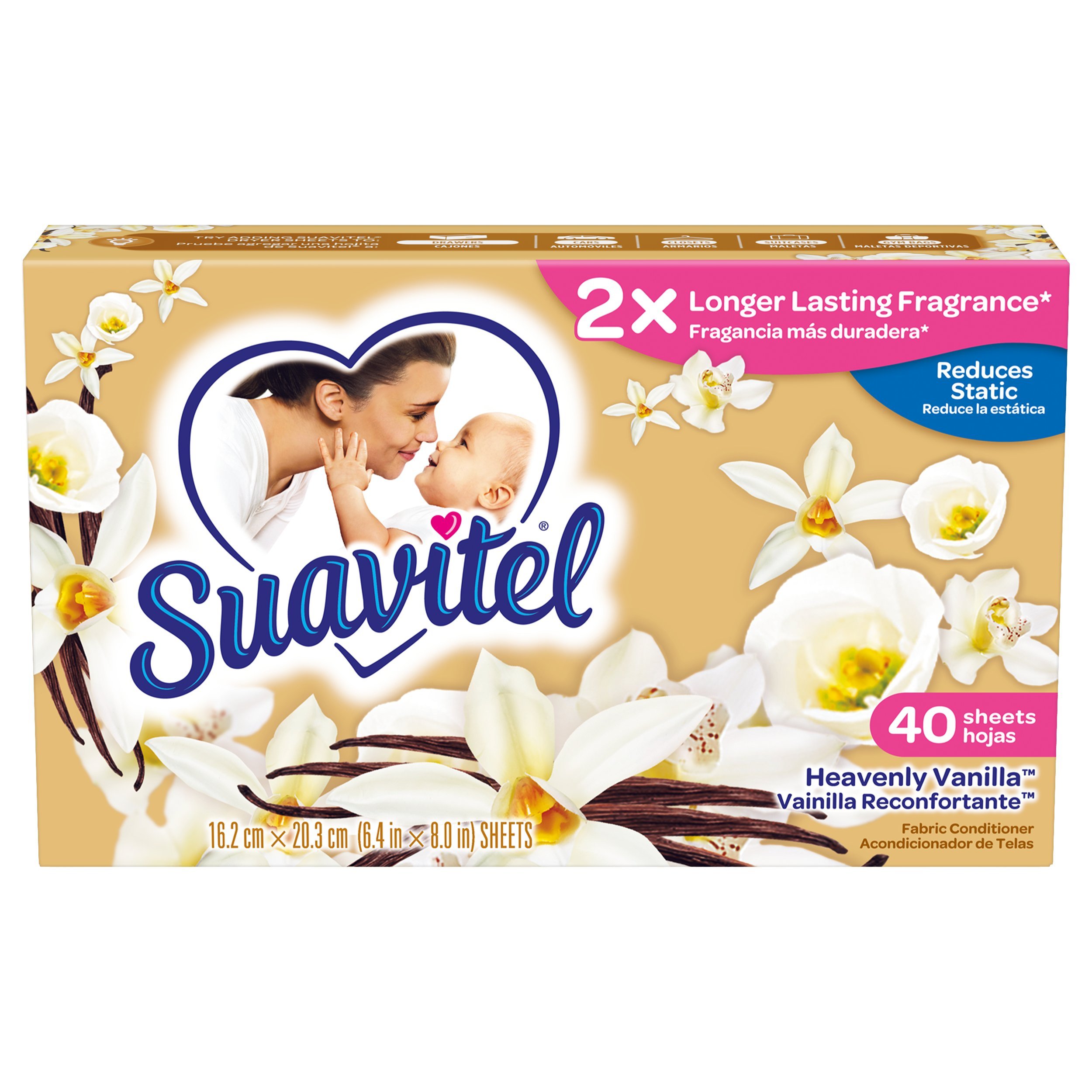 Suavitel Dryer Sheets, Heavenly Vanilla, 40 Count