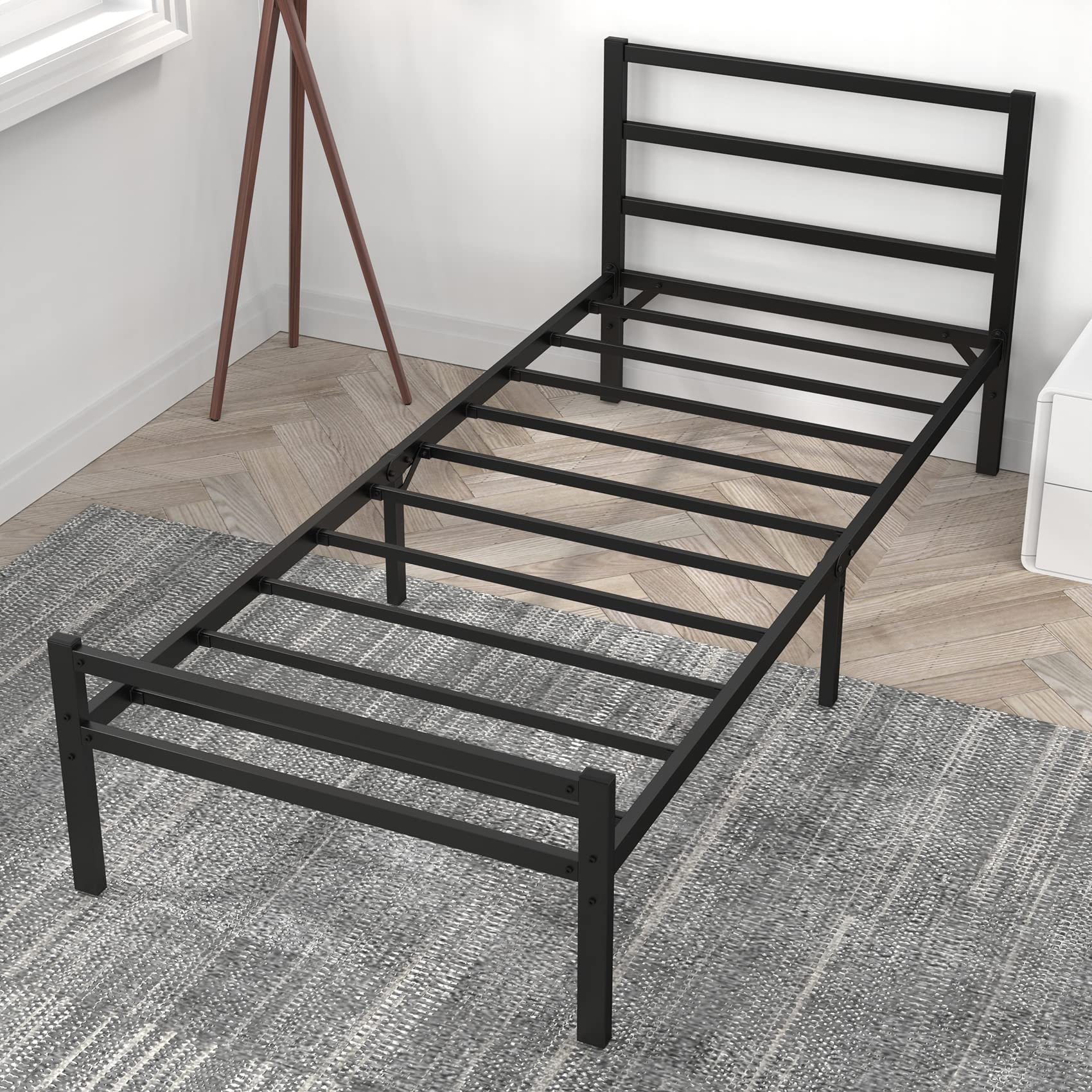 Mr IRONSTONE 𝐮𝐩𝐠𝐫𝐚𝐝𝐞𝐝 Twin Bed Frames with Headboard & Footboard, 14 Inch High Heavy Duty Metal Platform Bed Frame Twin Size No Box Spring Needed/Large Underbed Storage Space/Noise-Free