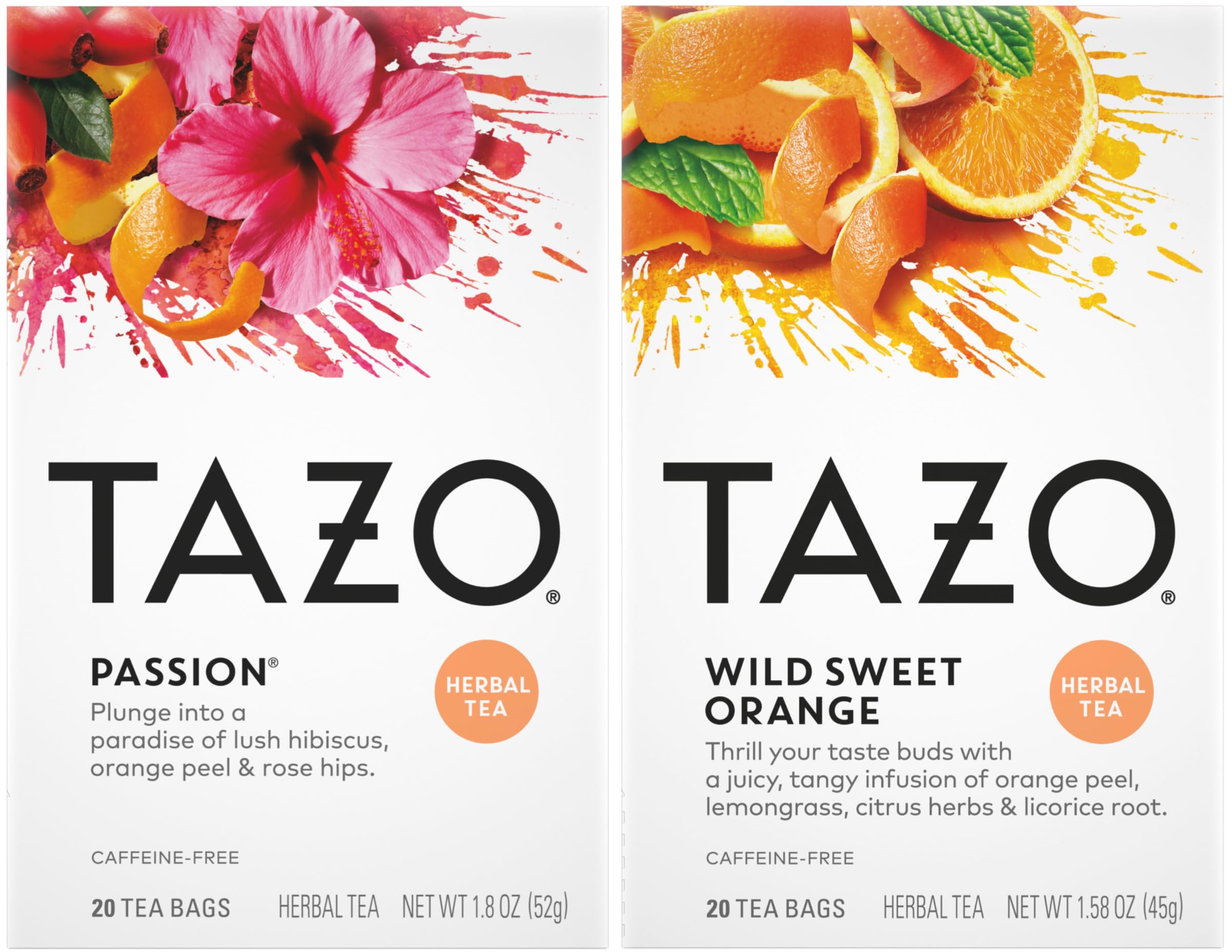 Tazo Passion and Wild Sweet Orange tea bundle,40 count,1 pack