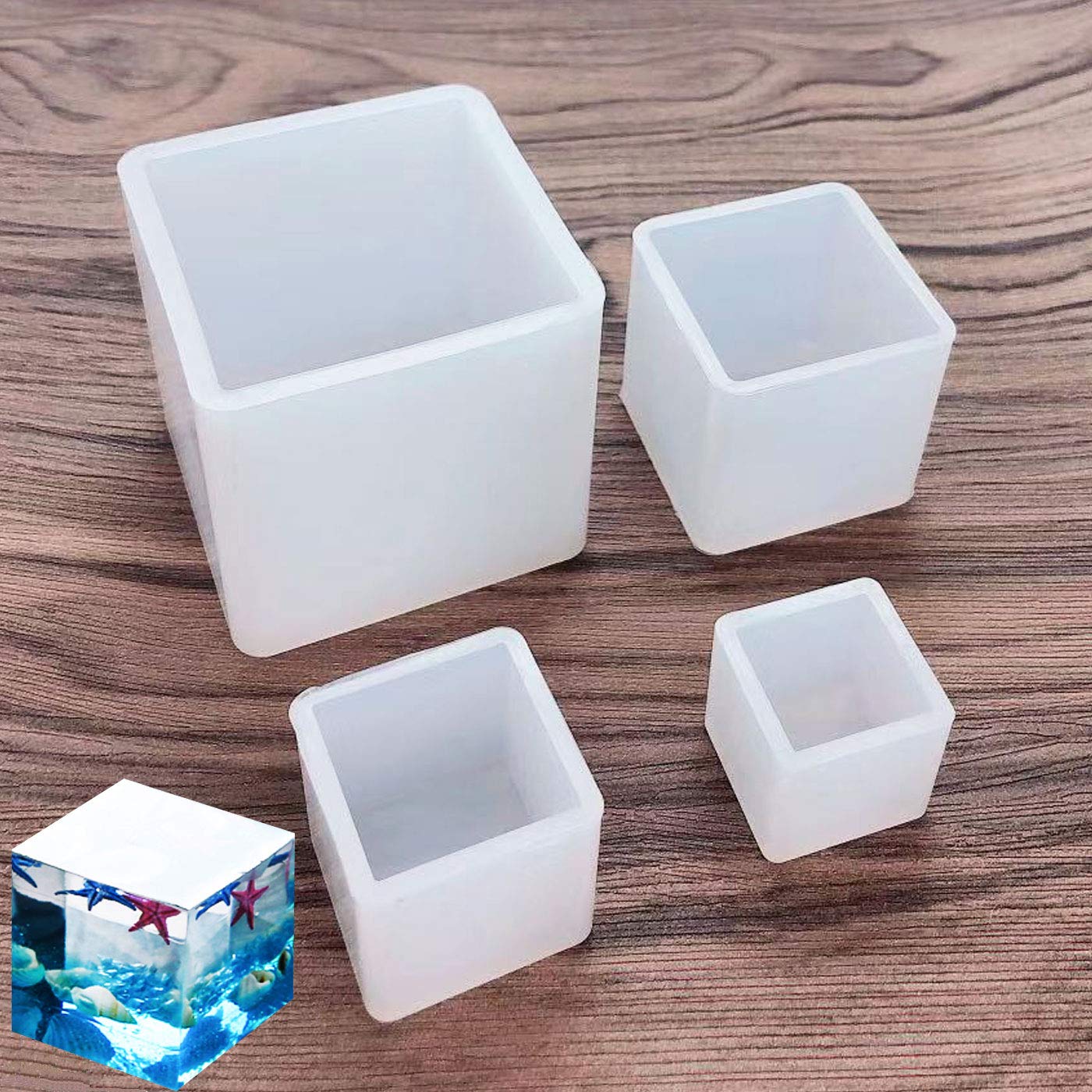 Resin Casting Molds Square Mold Cube Silicone Molds for DIY Craft Making Silicone Clear Casting Molds, 4Size