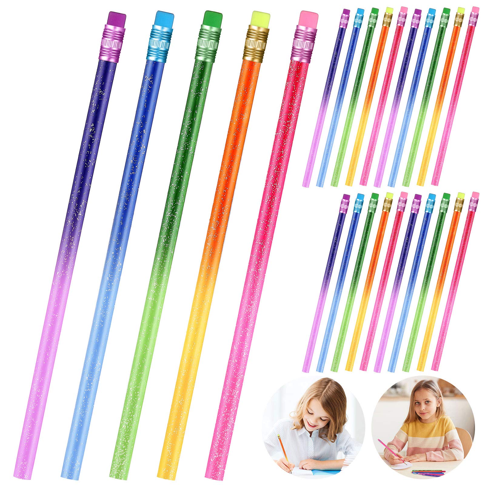 Color Changing Mood Metallic Glitter Pencil with Eraser Wooden Pencils Heat Activated Color Changing Pencils Thermochromic Pencils Assorted Colors (15)