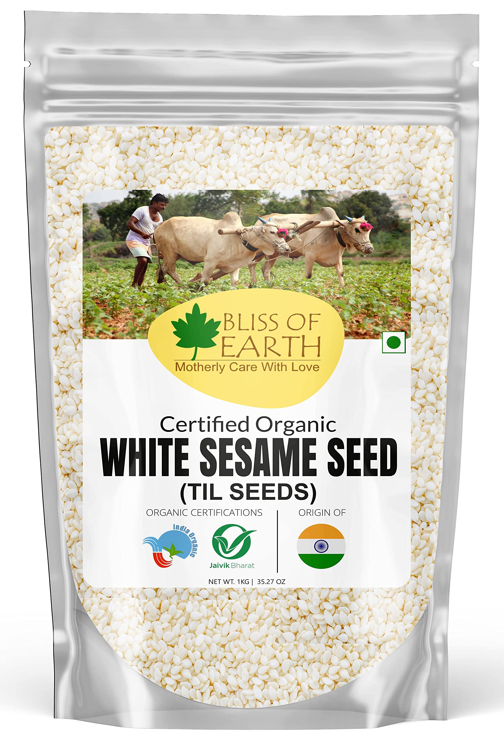 Bliss of Earth Organic Sesame Seeds 1kg White For Eating, Raw Til Seeds