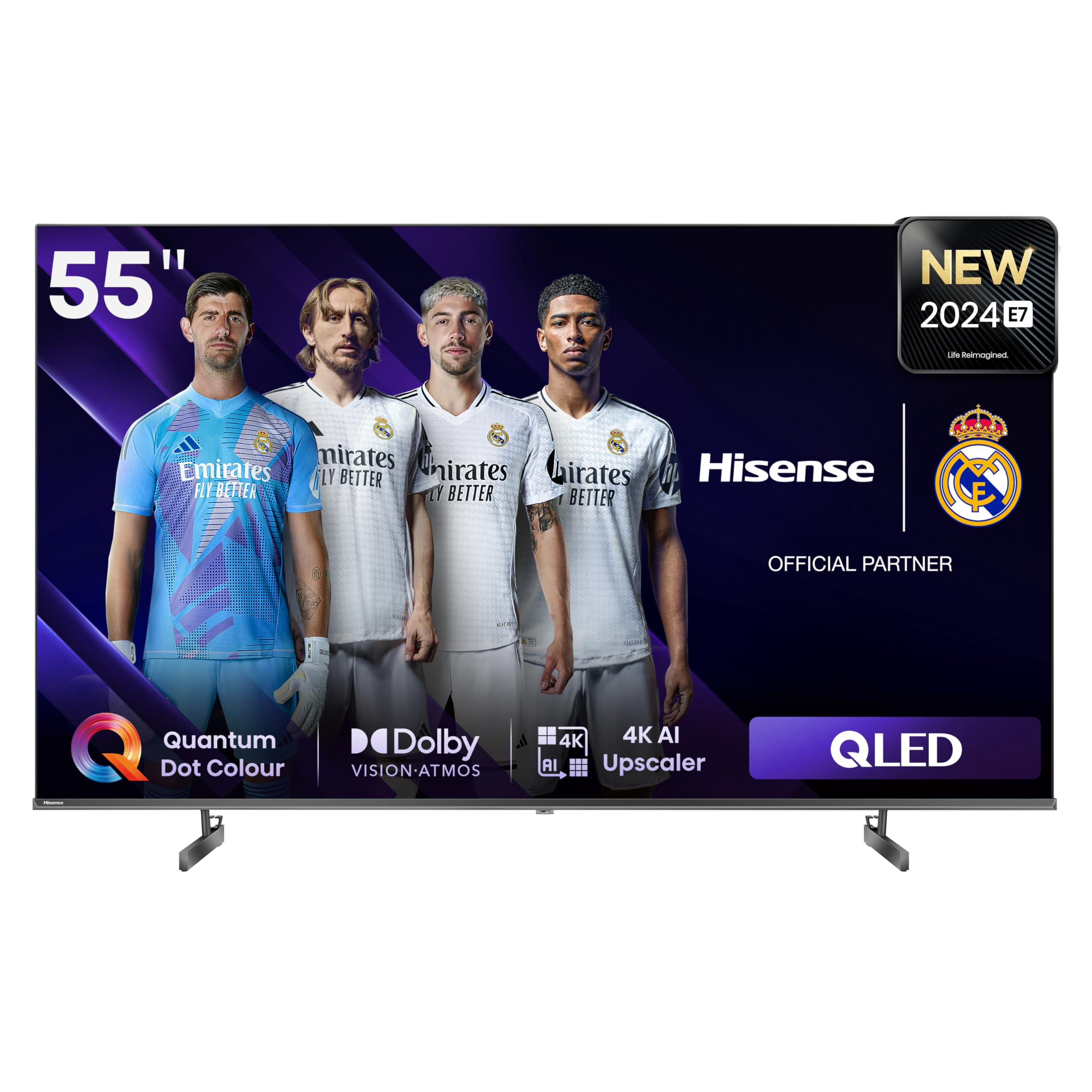 Hisense55 Inch 4K QLED VIDAA Dolby Atmos HDR 10 Quantum Dot Colour Dolby Vision Share TV Voice Control Filmmaker Mode, Netflix, Disney+ and Shahid,55E7N 2 Years Warranty (2024 Model-UAE Version)