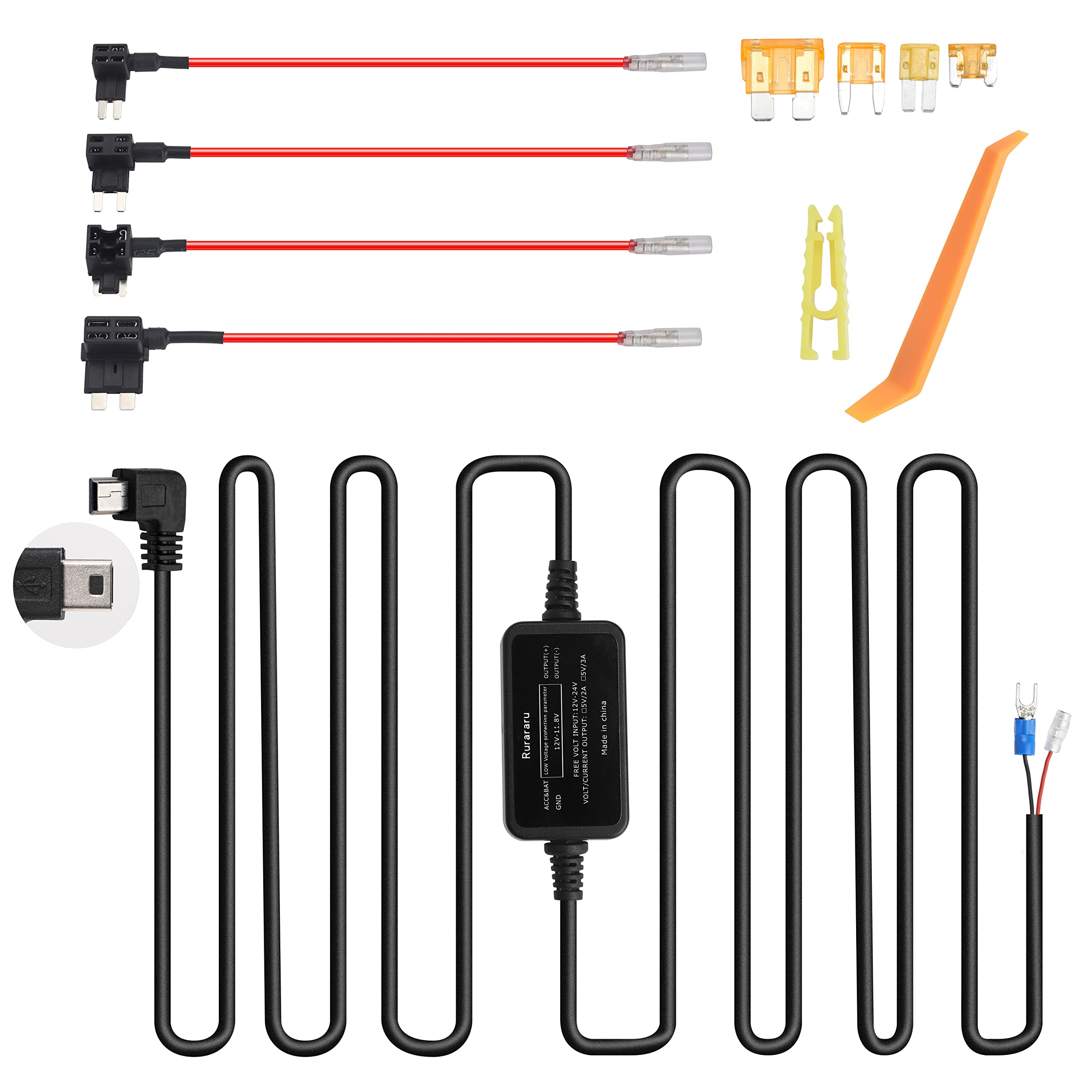 Dash Cam Hardwire Kit Mini USB Charger Power Cable 12V Compatible with iiwey S2 S1 DC01 N1,VIOFO A129 Plus Duo, A129 PRO, A129 IR, A119V3,ORSKEY S680 S800 S900,Rexing,70mai,Kingslim,Pathinglek