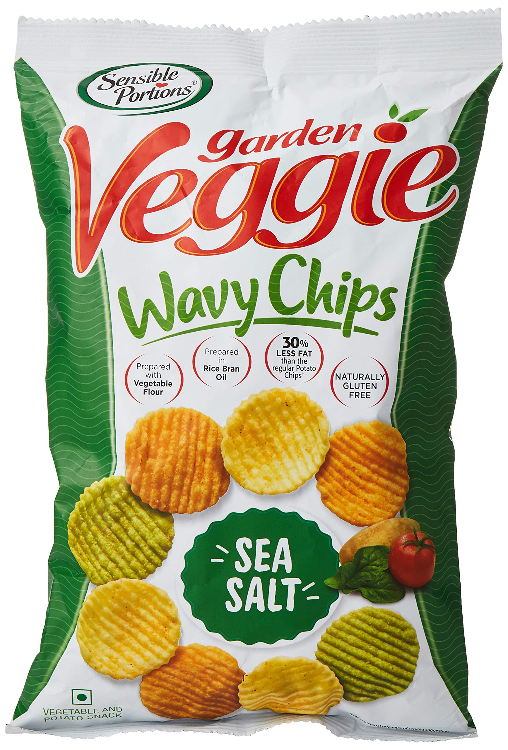 Sensible Portions Garden Veggie Wavy Chips, Sea Salt, Gluten Free, 30% Less Fat than Regular Potato Chips - 120g