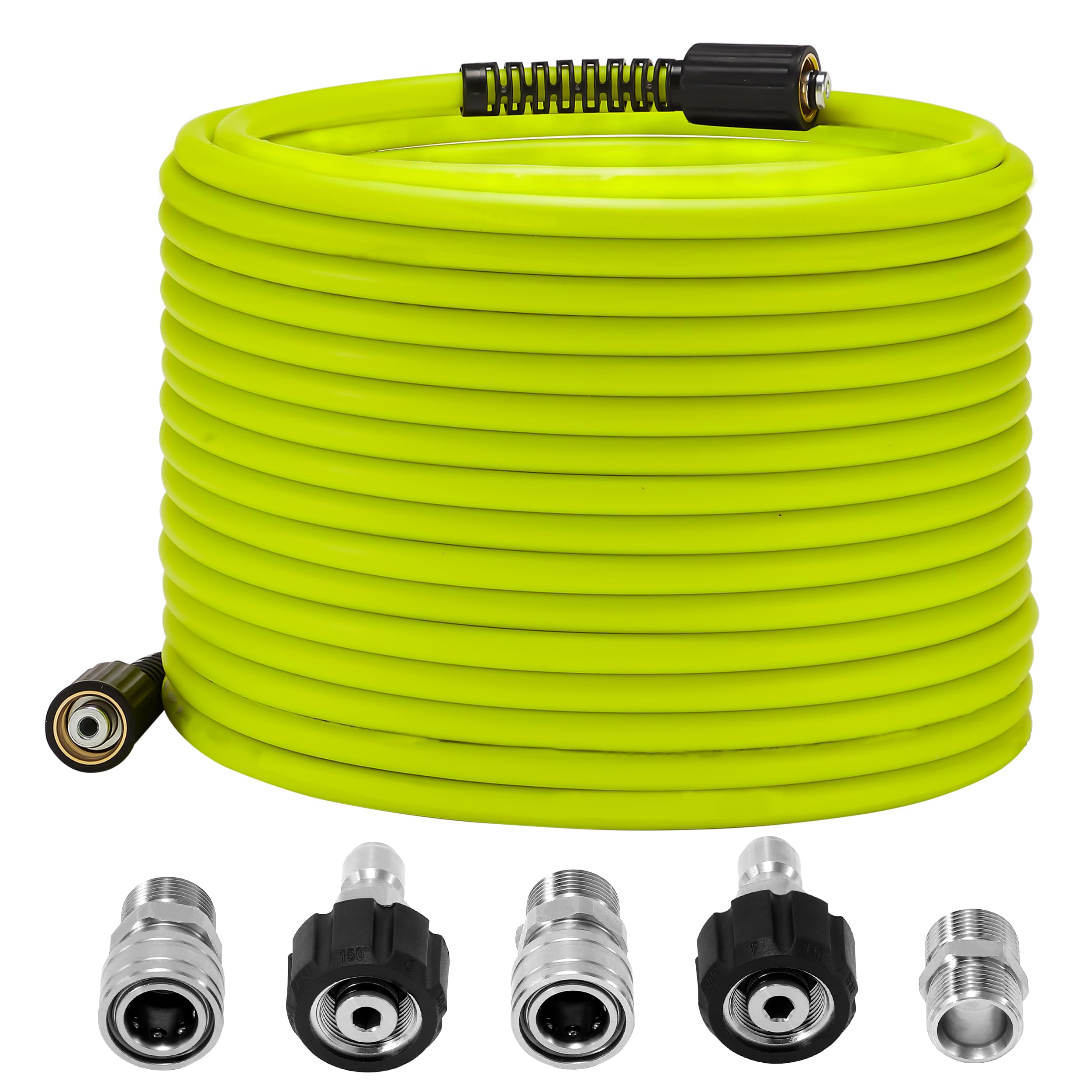 M MINGLEPressure Washer Hose 50 FT x 1/4" - Replacement Power Wash Hose with M22 14mm Stainless Steel Quick Connect Power Washer Adapter Sets - 3600PSI