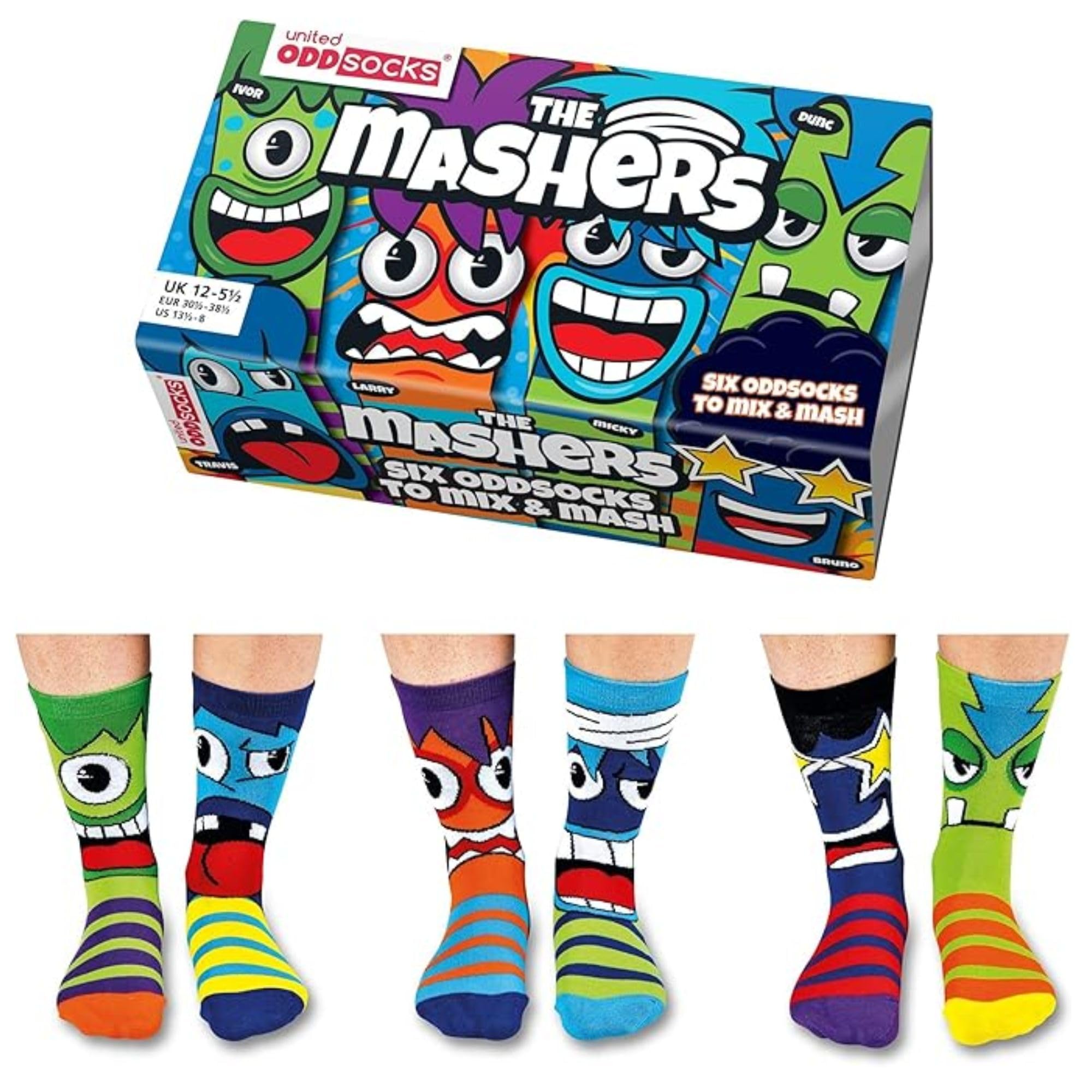 Mashers Box 6 Oddsocks Multicolor For Boys UK 12-6 EUR 30.5-39 US 12.5-7