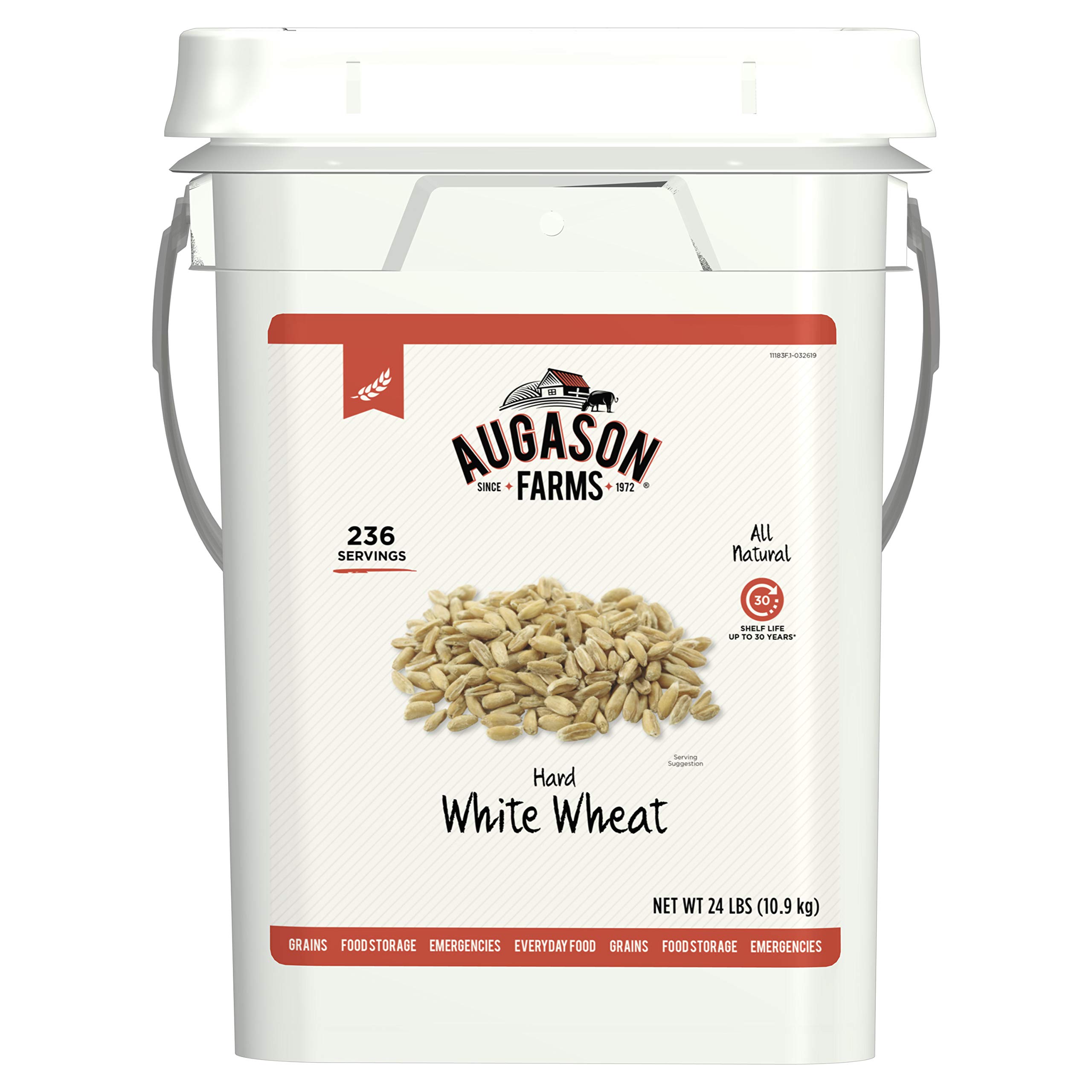 Augason Farms Hard White Wheat Emergency Food Storage 24 Pound Pail