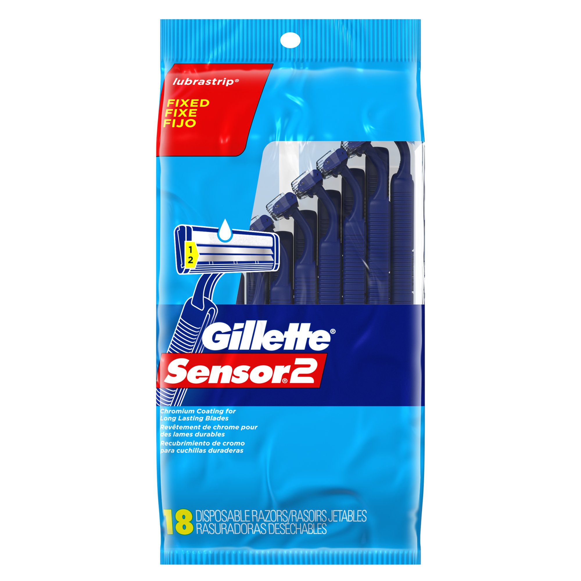 GilletteSensor2 Disposable Razors for Men, Water Activated Lubrastrip to Help Avoid Skin Irritation, 18 count