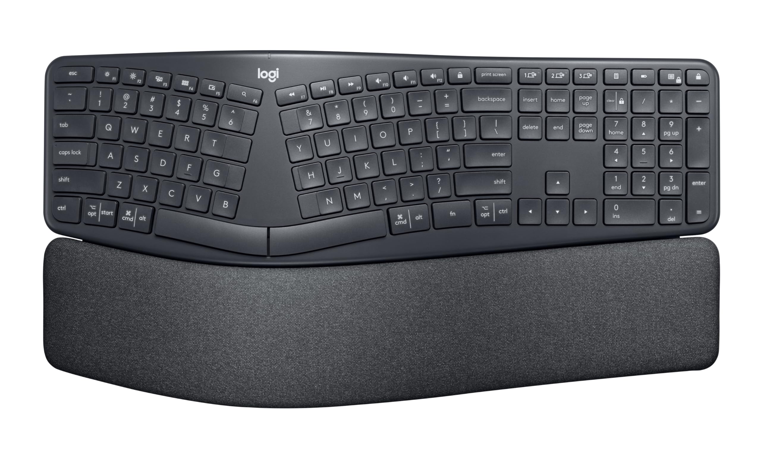 LogitechERGO K860 Wireless Ergonomic Qwerty Keyboard - Split Keyboard, Wrist Rest, Natural Typing, Stain-Resistant Fabric, Bluetooth and USB Connectivity, Compatible with Windows/Mac,Black