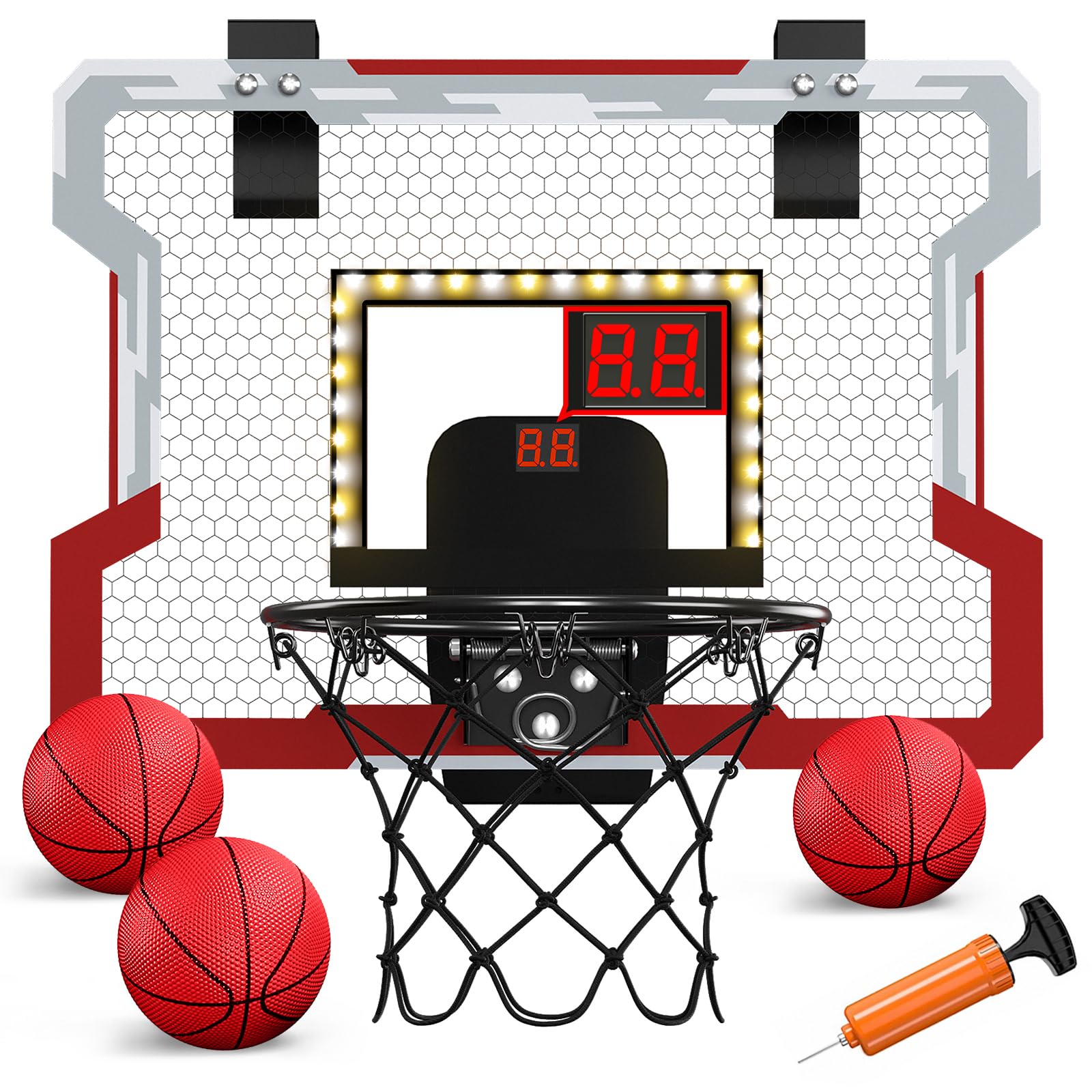 HYES Mini Basketball Hoop with Scoreboard & LED, Red