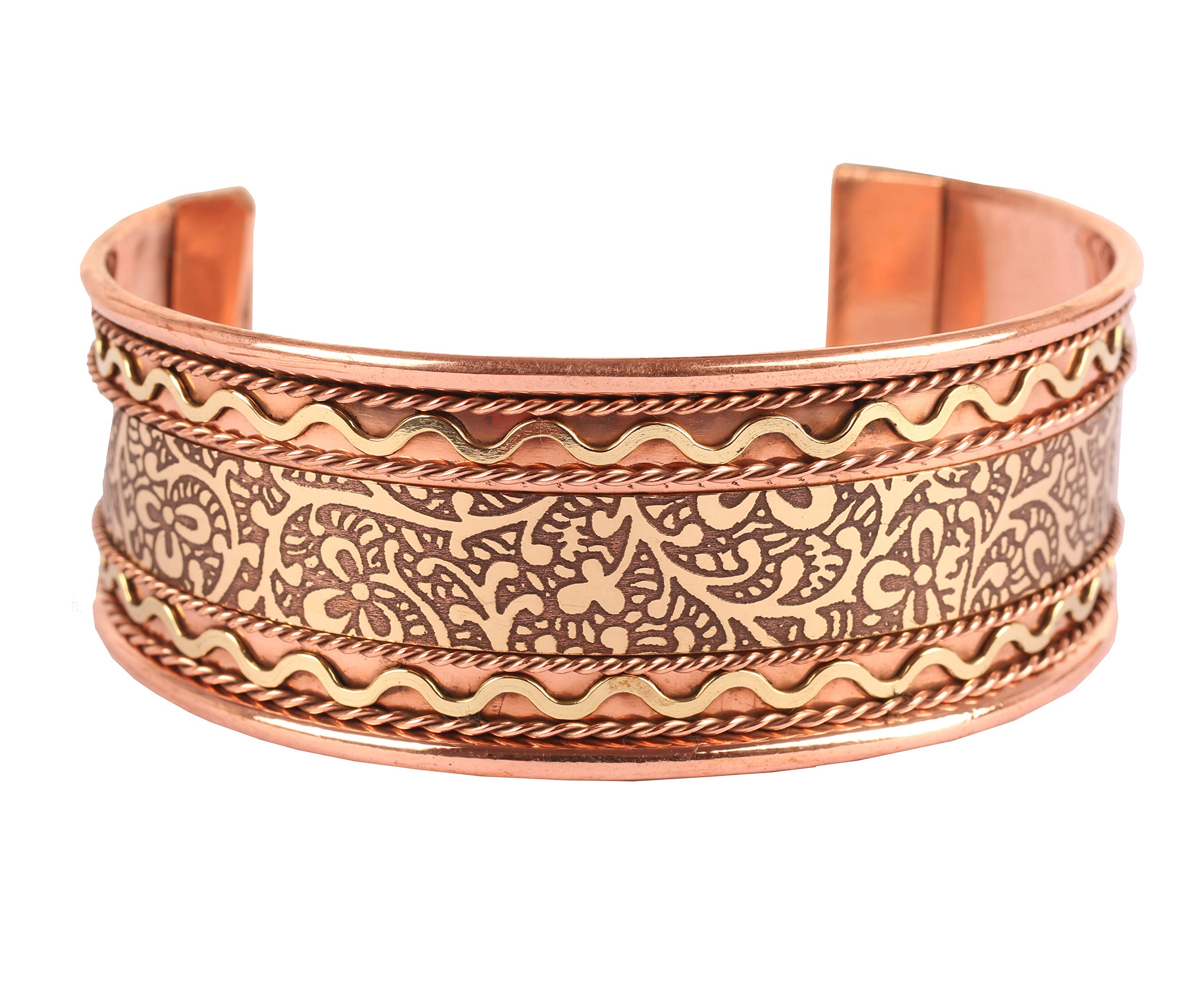 TouchstoneHandcrafted Copper Bracelet. Hand Forged with Solid and high Gauge Tibetan Style Engraved Cuff Pure Copper Jewelry for Women Men. Beautiful Embossed Design.