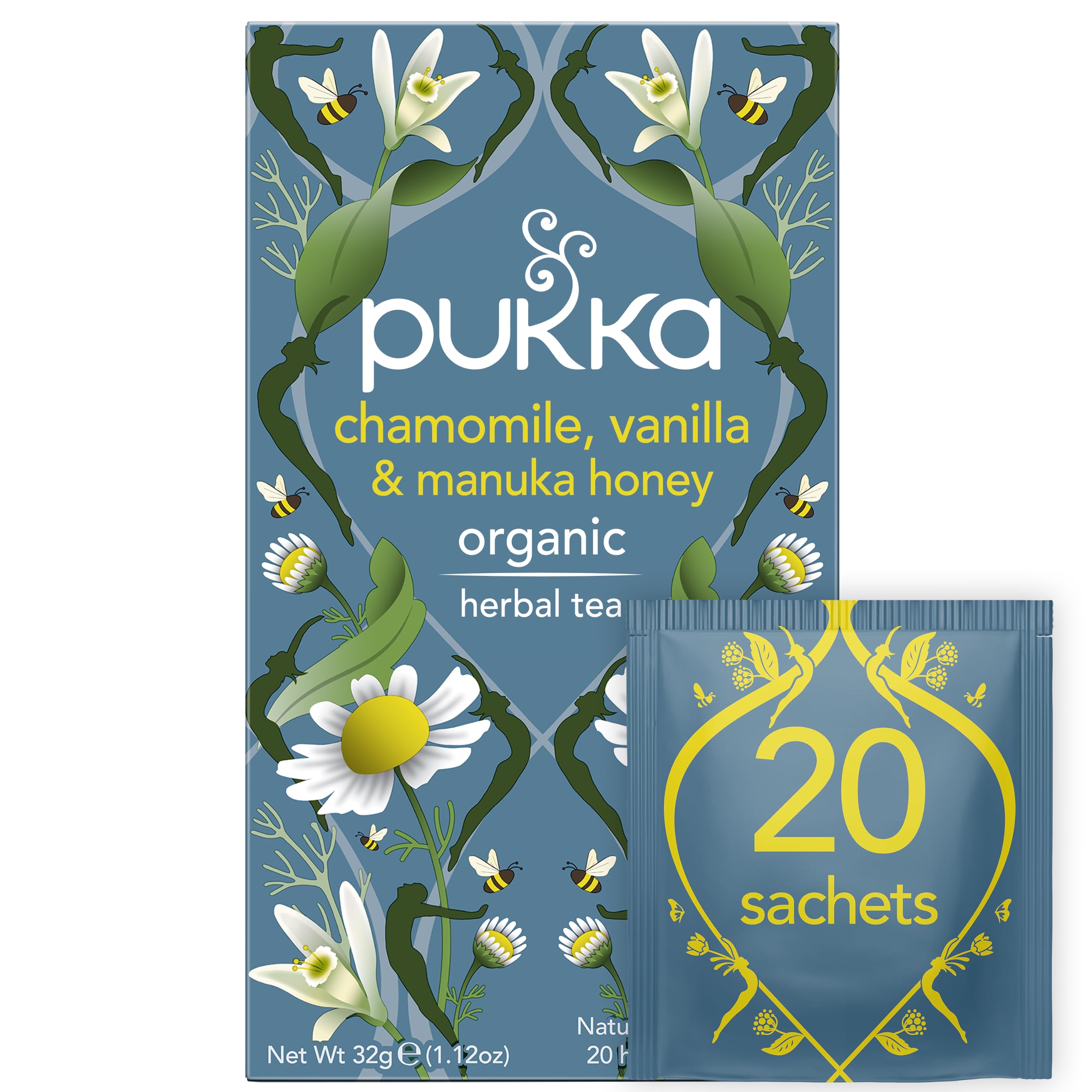 Pukka Chamomile, Vanilla and Manuka Honey Organic Herbal Tea, 20 Envelope Teabags