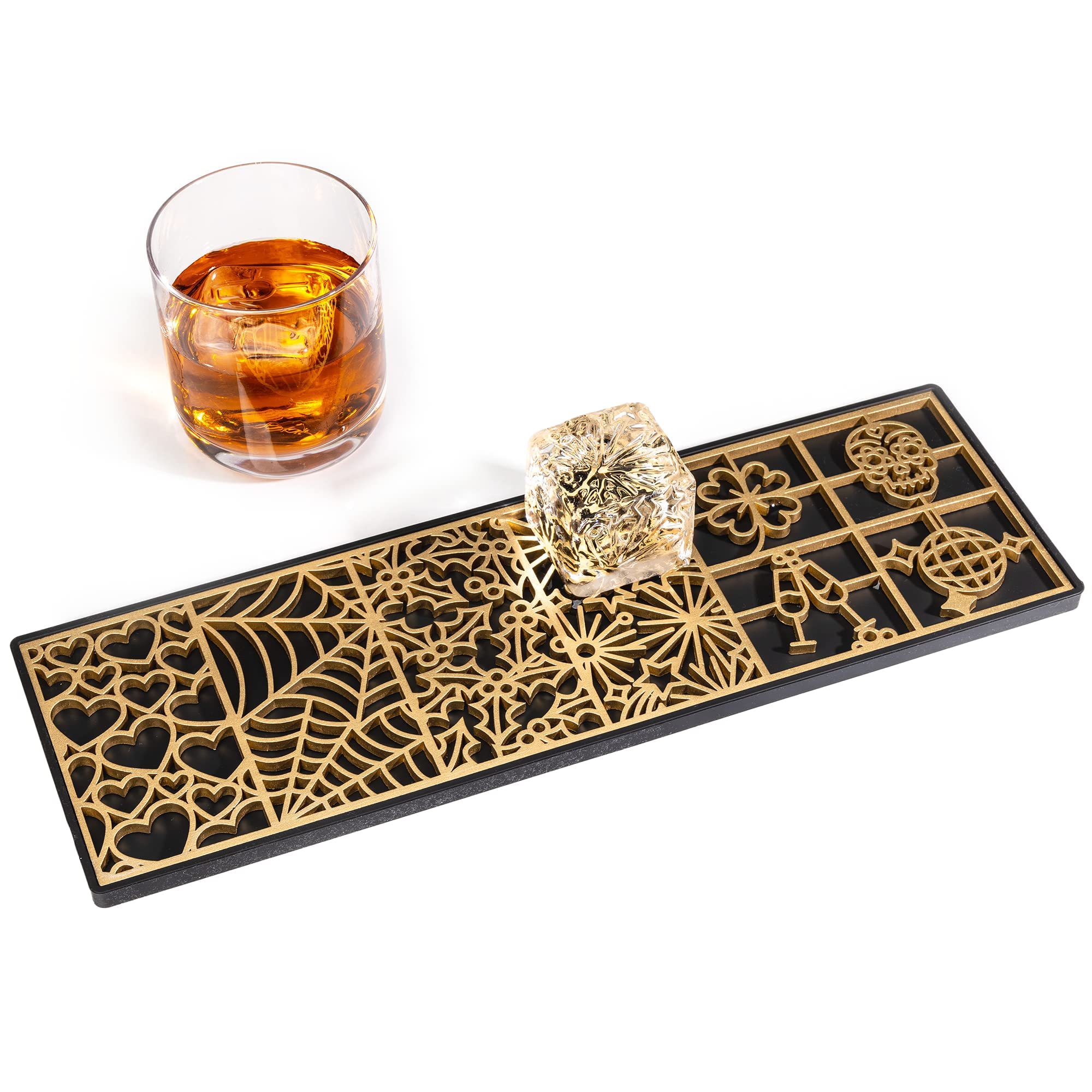 Ice Designer Tray – Craft Modern Ice Molds for Whiskey, Bourbon, & Cocktails in 5 Seconds – Whiskey Ice Mold Ice Cube Stamp – Bartender Accessories for Clear Ice Cocktails by Ash Harbor (Holidays)