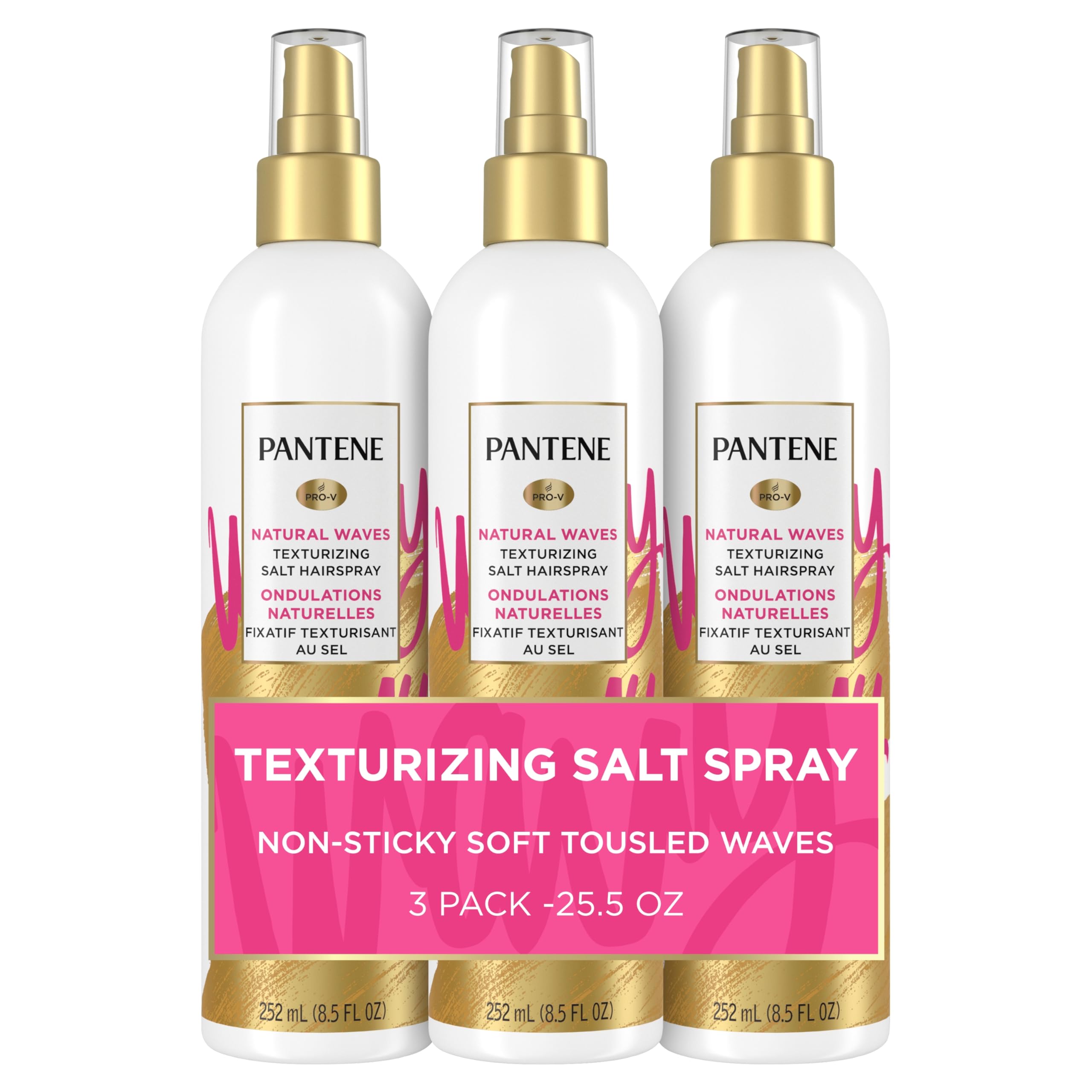 Pantene Pro-V Salt Texturizing Hairspray, No Sea Needed, Natural Waves, Pack of 3, 25.5 oz Total