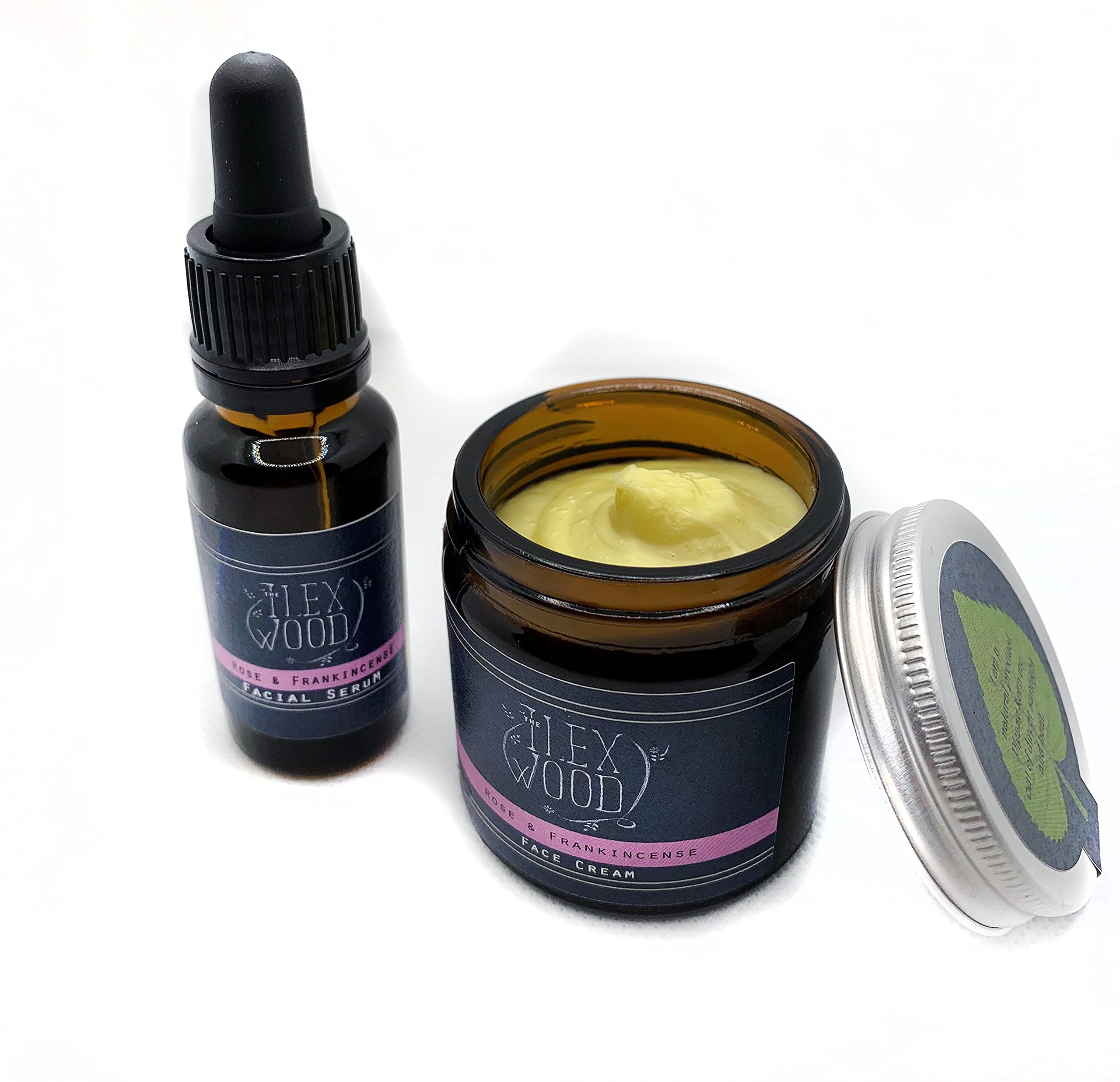 The Ilex Wood - Rose and Frankincense Cream & Serum Gift Set - 100% Natural, handcrafted in the UK, Vegan, Moisturising, Anti Ageing, Cruelty Free, Palm Oil Free, Plastic Free