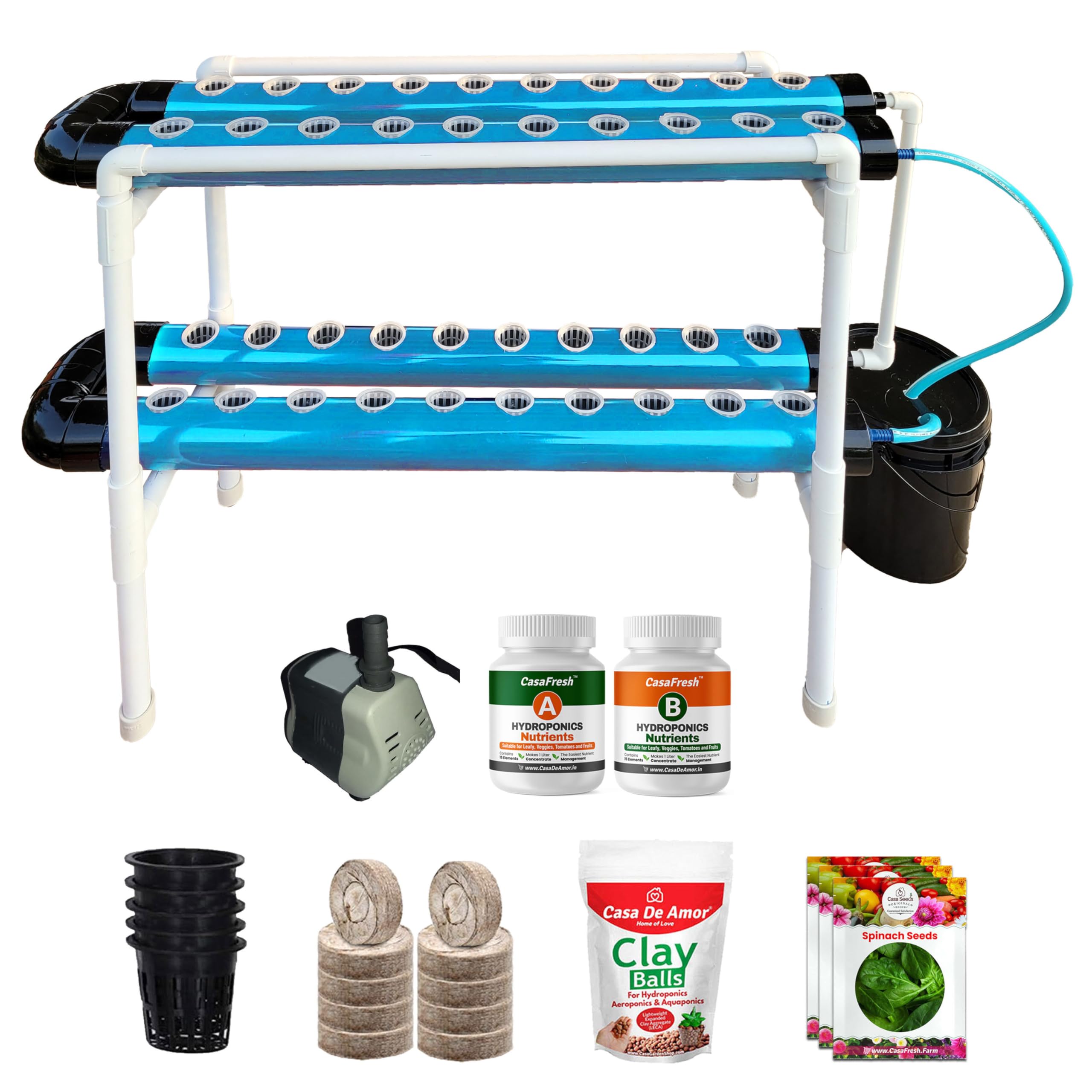 Casa De Amor Hydroponics Kit for Home & Office, 40 Plant NFT System, Seed to Harvest Complete Solution (40 Plants, Sky Blue)