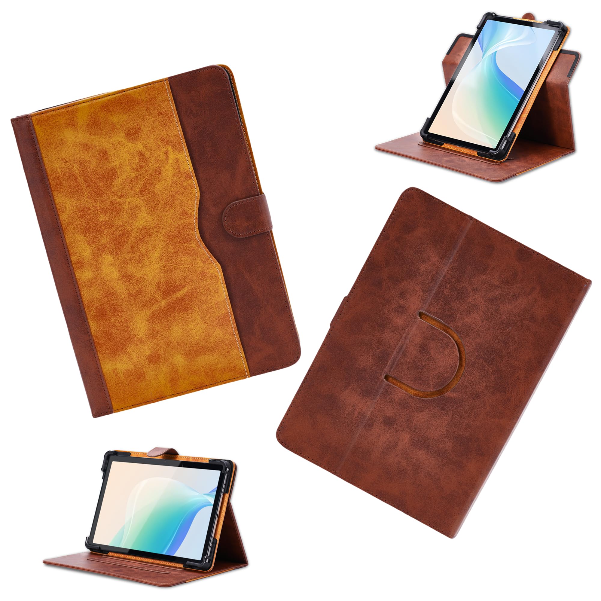 Case for Ikall N12 Wi-Fi + 4g Tablet Case 360 Degree Rotation Multi-Viewing Angels PU Leather Stand Folio Cover Brown