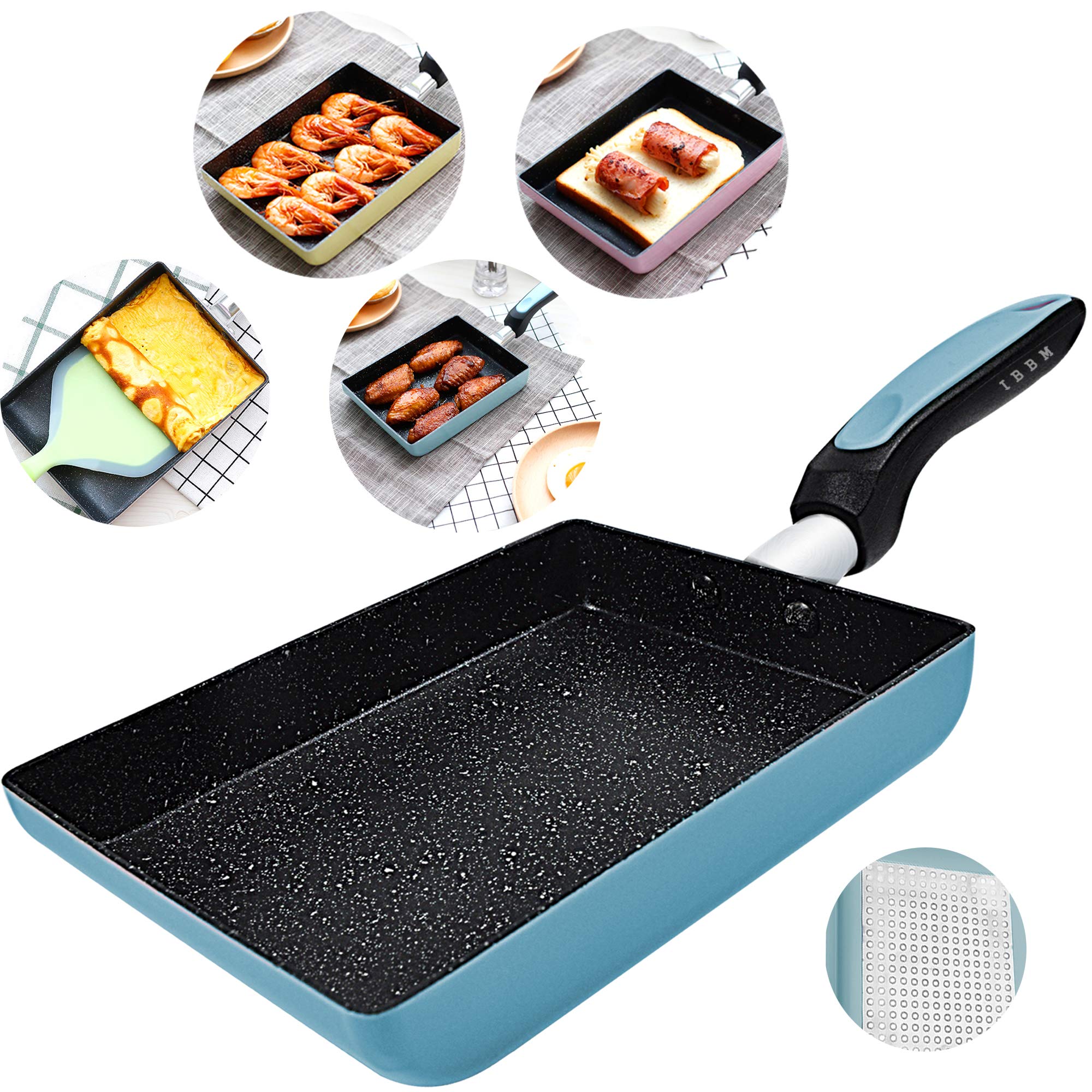 Tamagoyaki Japanese Omelette Pan/Egg Pan - Non-stick Coating - Rectangle Frying Pan Mini Frying Pan – Blue