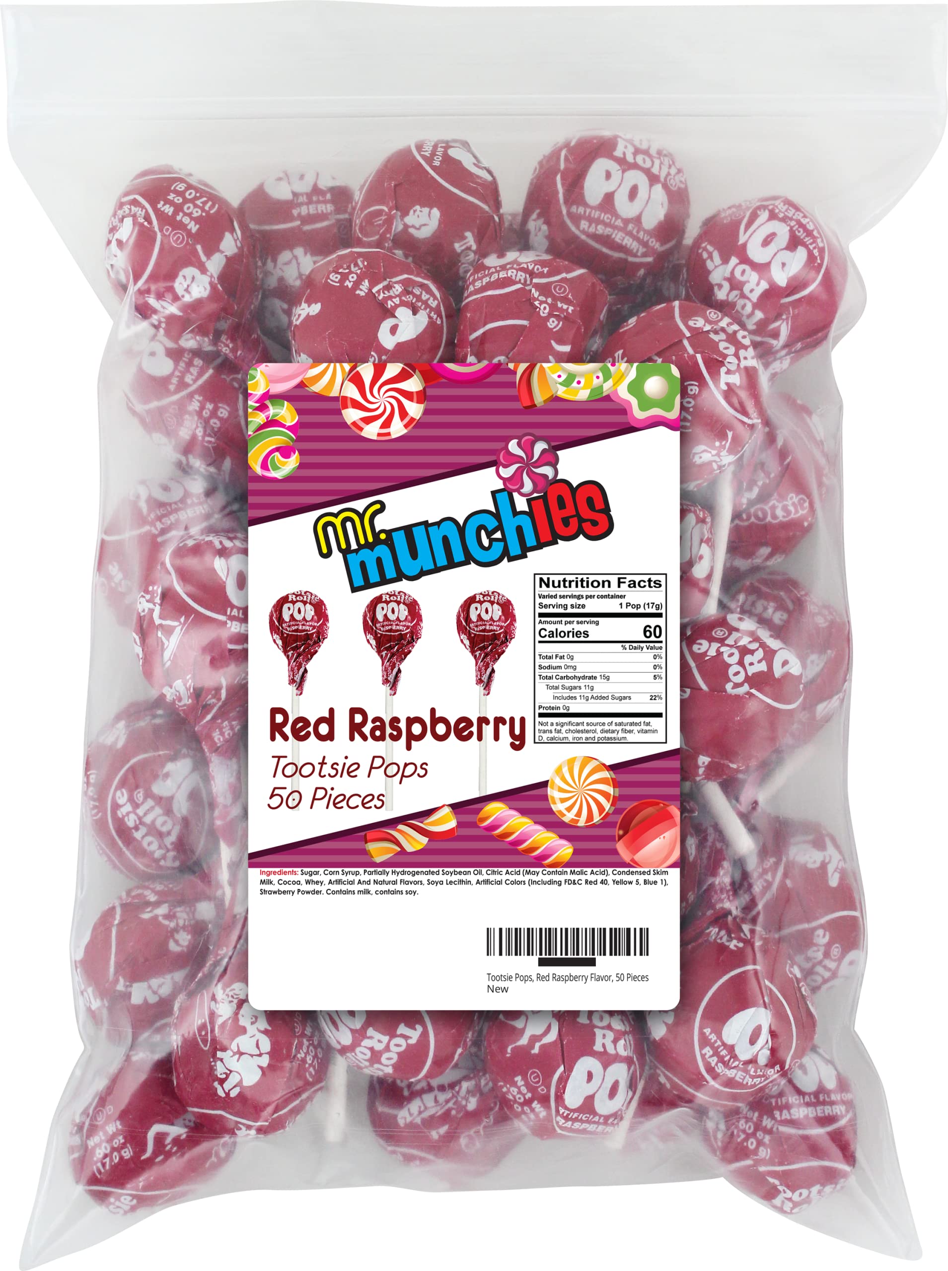 Mr. MunchiesTootsie Pops, Red Raspberry Flavor, 50 Pieces