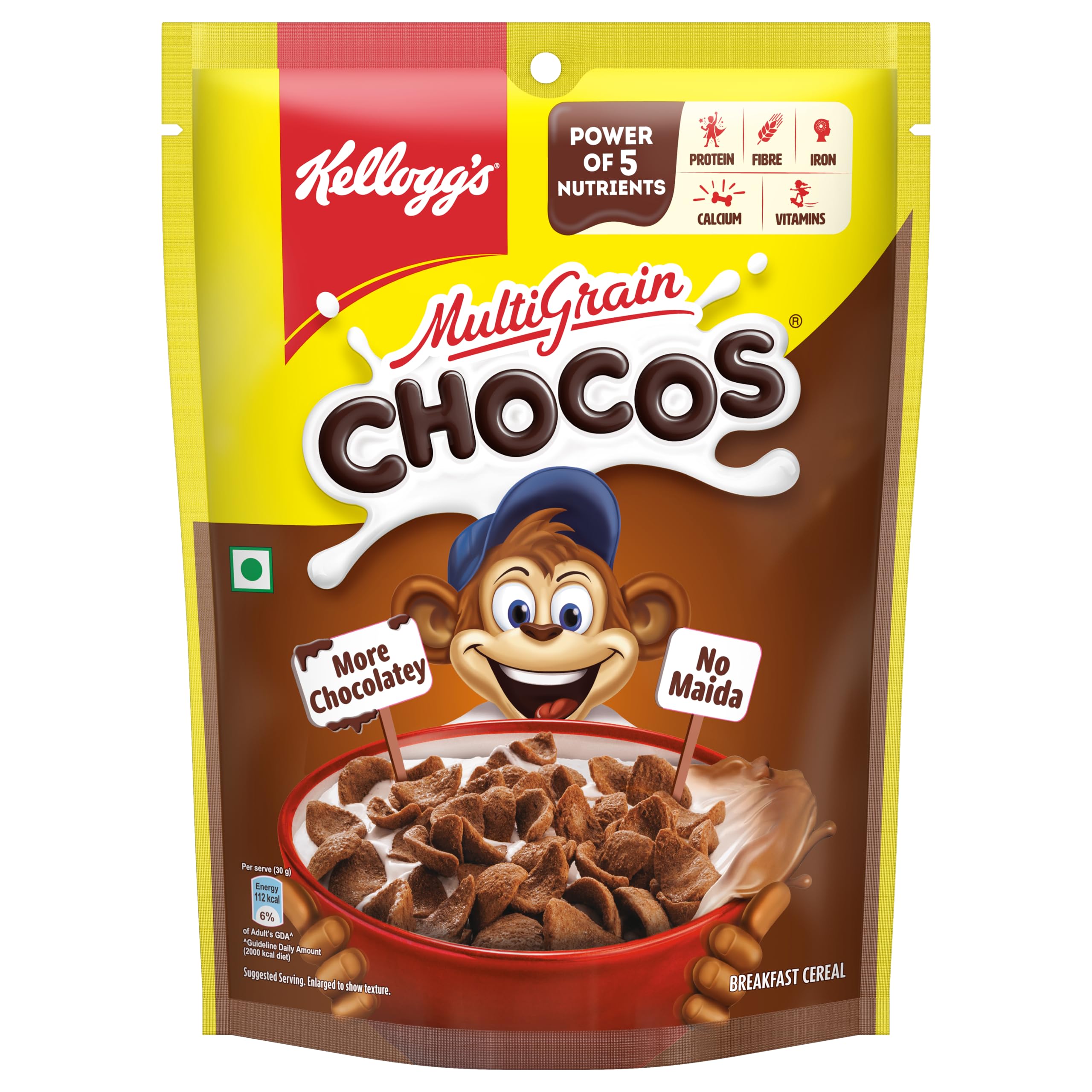 Kellogg's Multigrain Chocos, 250G | Multigrain Energy, More Chocolatey | No-Maida | Power of 5 Nutrients Protein, Fibre, Iron, Calcium, Vitamins | Kids Breakfast Cereal