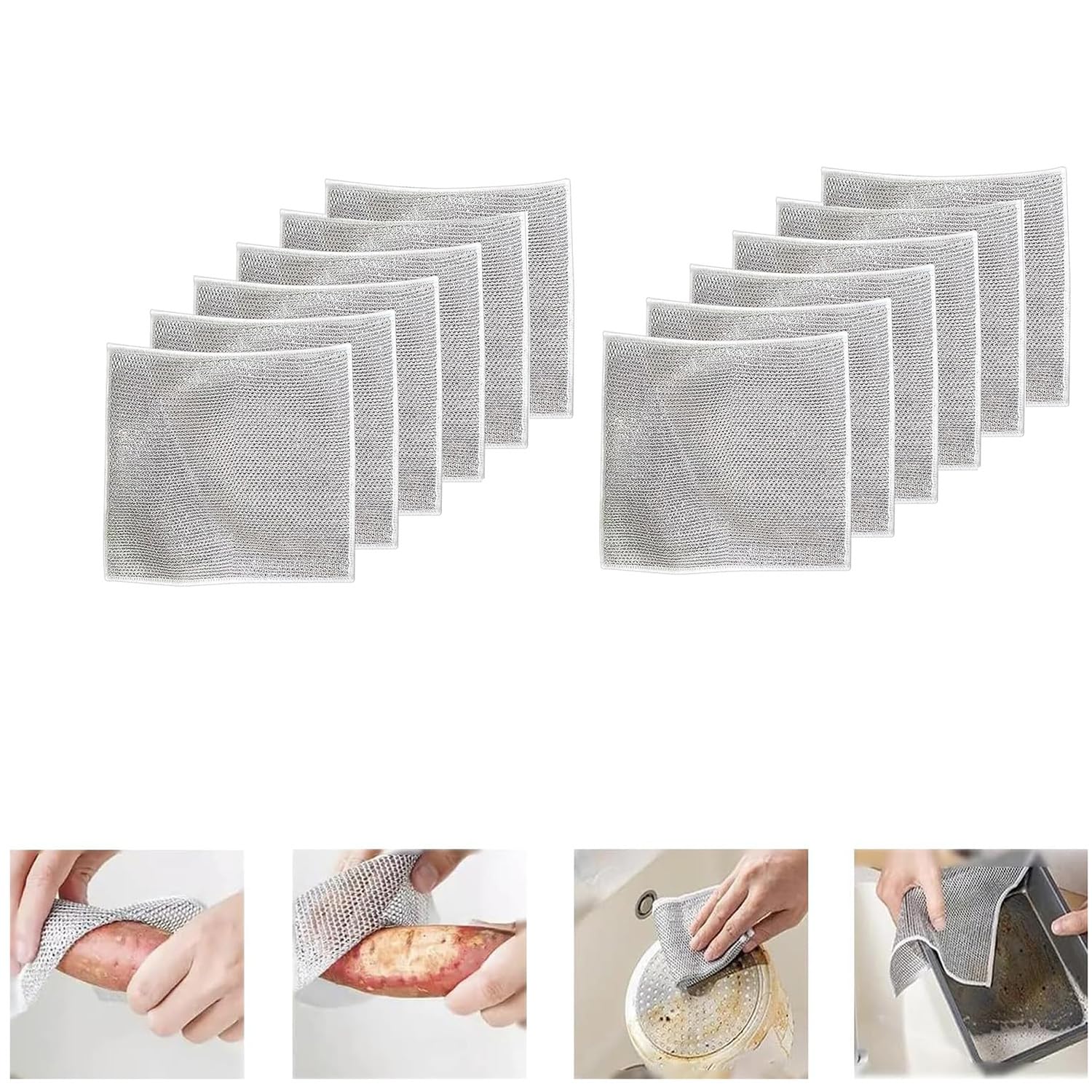 ALMEKAQUZ 12Pcs Multipurpose Wire Miracle Cleaning Cloths,Multipurpose Wire Dishwashing Rags for Wet and Dry,Non-scratch Scrubbing Wire Dishwashing Rags,Scrubs & Cleans for Dishes