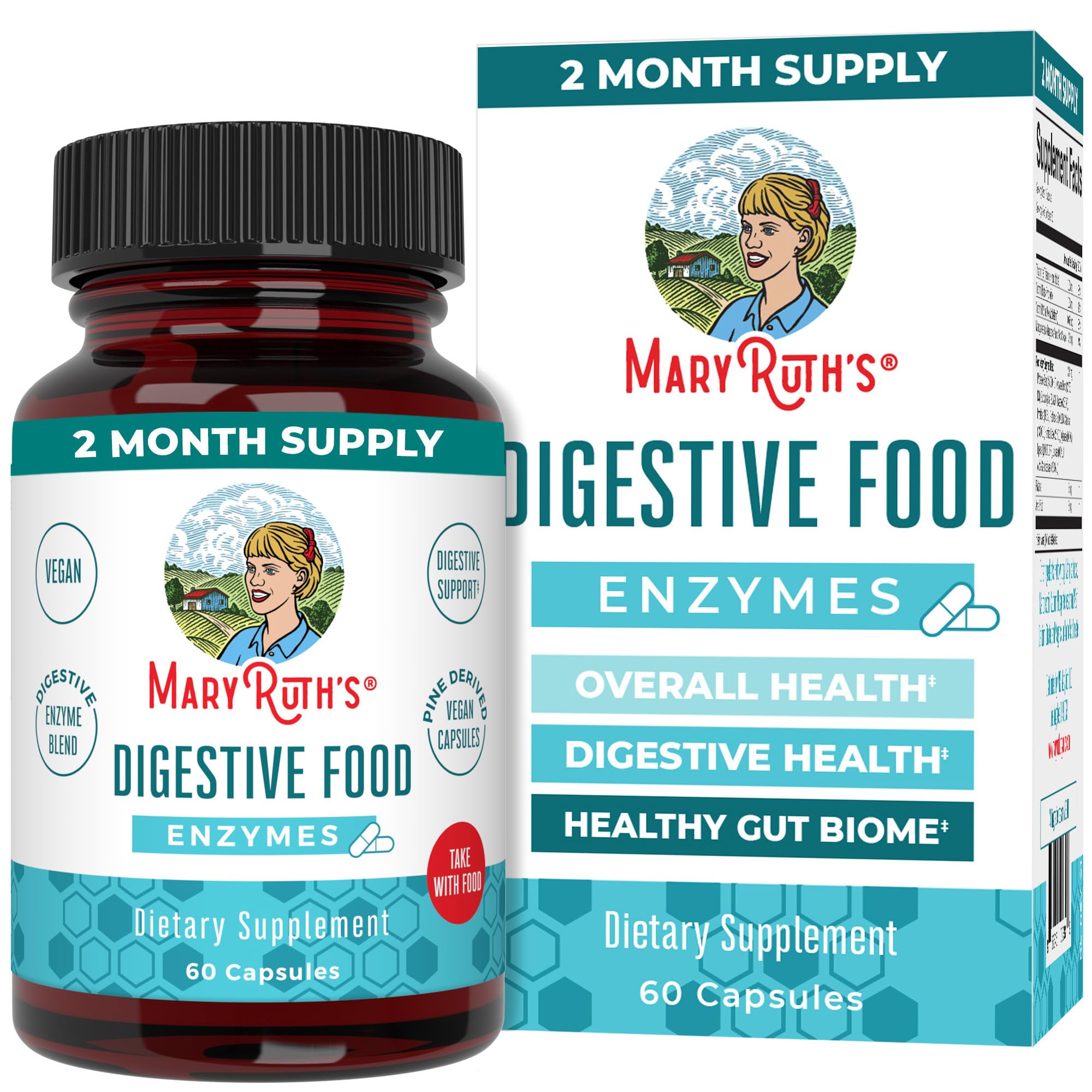 Digestive Enzymes Capsules | Up to 2 Month Supply | Enzyme Supplement for Gut Health Support | Digestion & Immune Support with Amylase | Lipase & Lactase | Vegan | Gluten Free | 60 Count