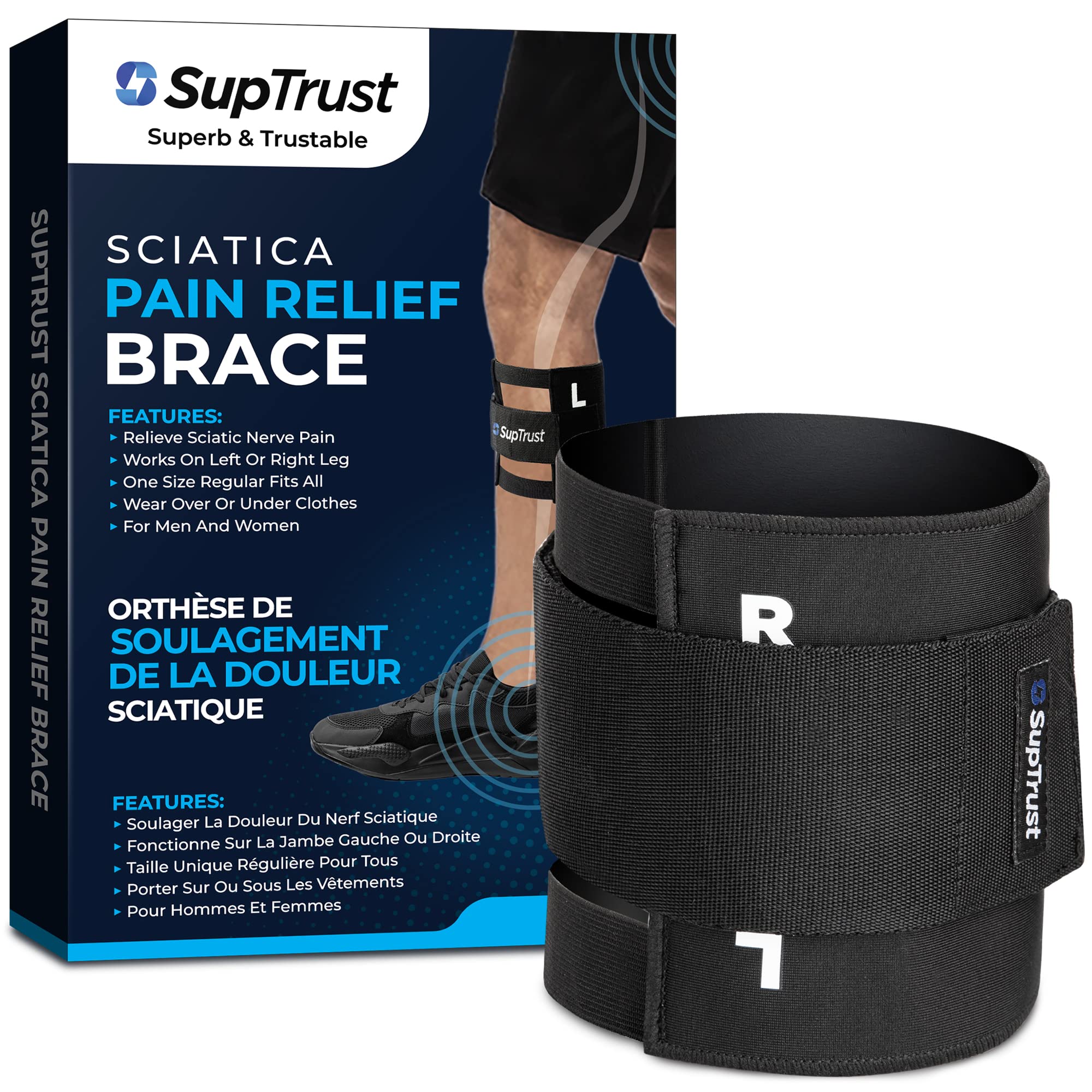 Sciatica Pain Relief Devices for Calf 14-19INCH, ReActive+ Sciatica Pain Relief Brace with Pressure Pad for Maximum Pain Relief for Sciatica, Sciatic Nerve Brace, Sciatica Nerve Pain Relief Product by Suptrust 2023, Better Sciatica Brace Than What You've Seen On TV