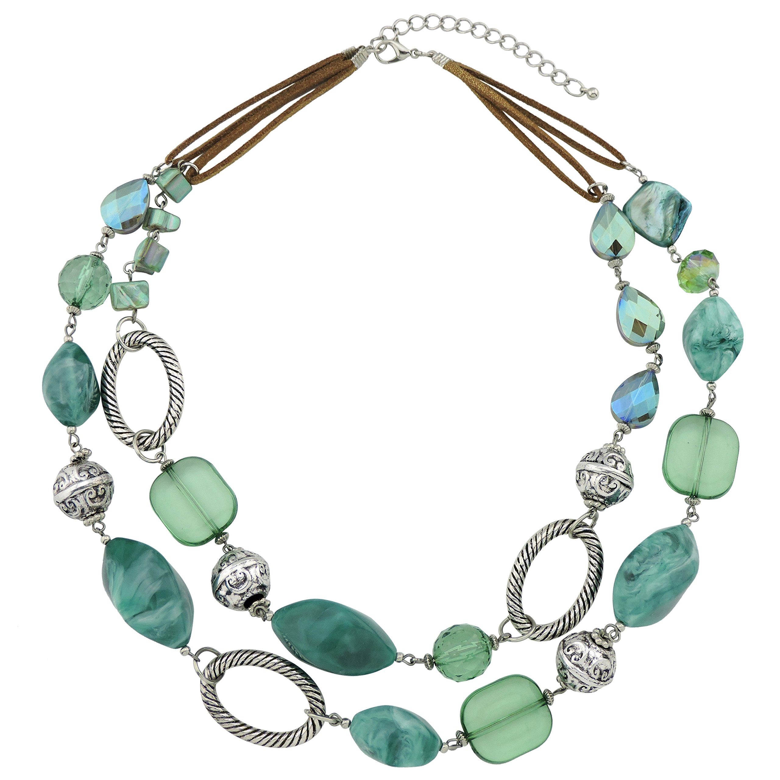 COIRIS New 2 Layers Irregular Shell Glass Beaded Strand Chunky Statement Necklace for Women